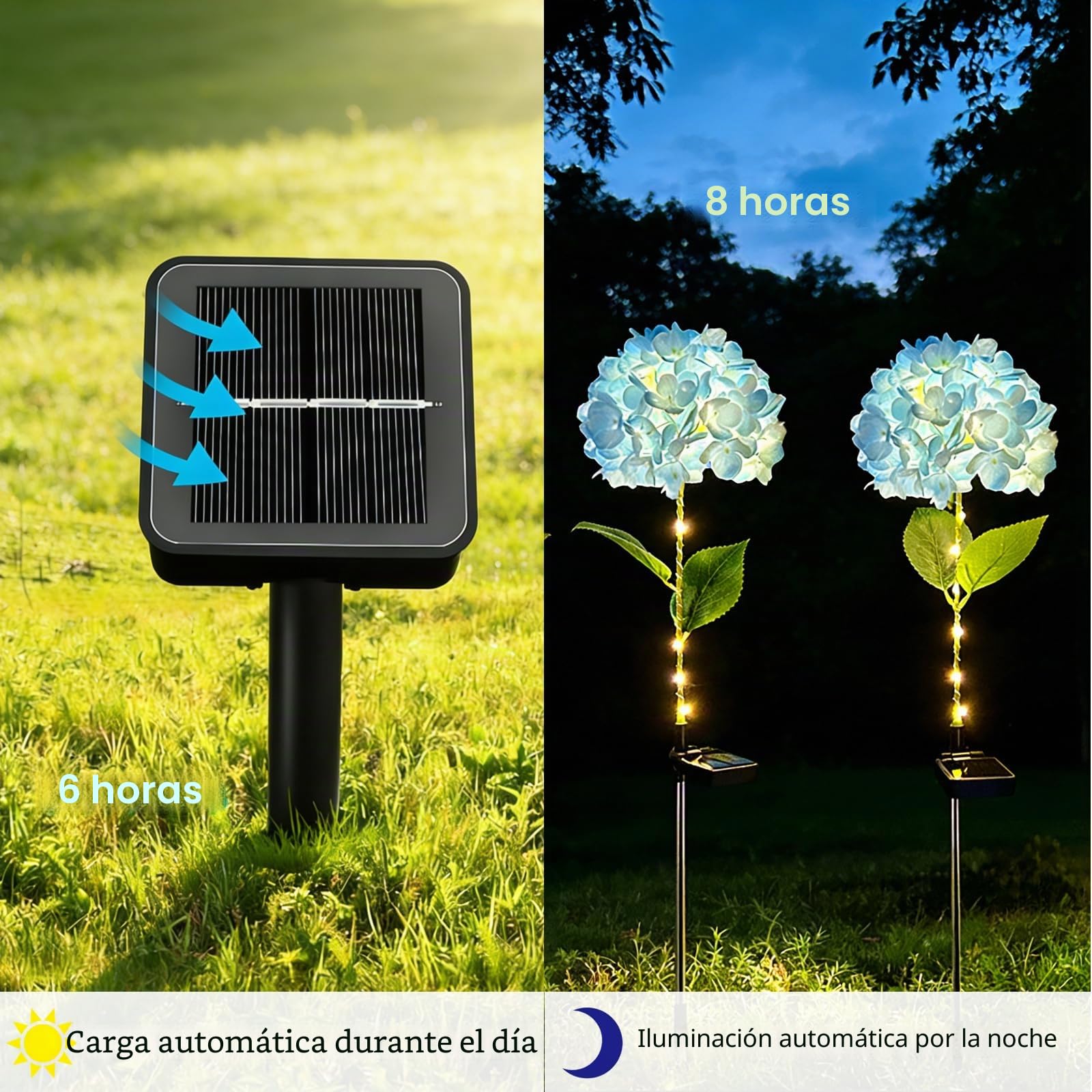 Luces Solares Flores Jardín Exterior, 2 Piezas Luz Solar Flores LED, Lámparas Solares Decorativa IP65 Impermeable, Decoración para Patio, Césped, Boda, Fiestas, Navidad, Blanca Cálida
