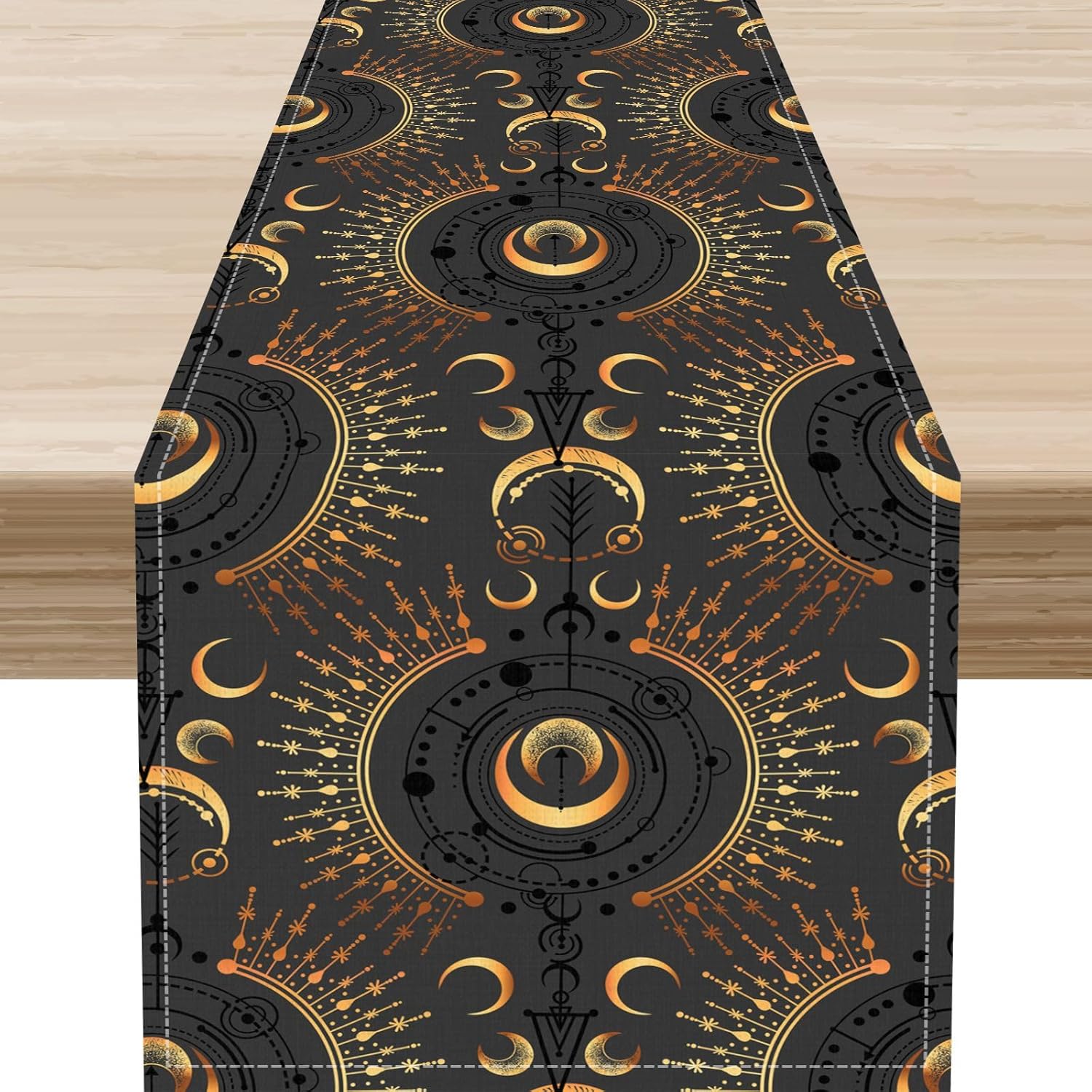 Boho Floral Table Runner, Vintage Moon Phase Hippie Astrology Moonlit Leaves Mystic Aesthetics Art Table Center Decor for Home Kitchen Dining Patio Holiday Party Table Decorations, 13"x108" Inch
