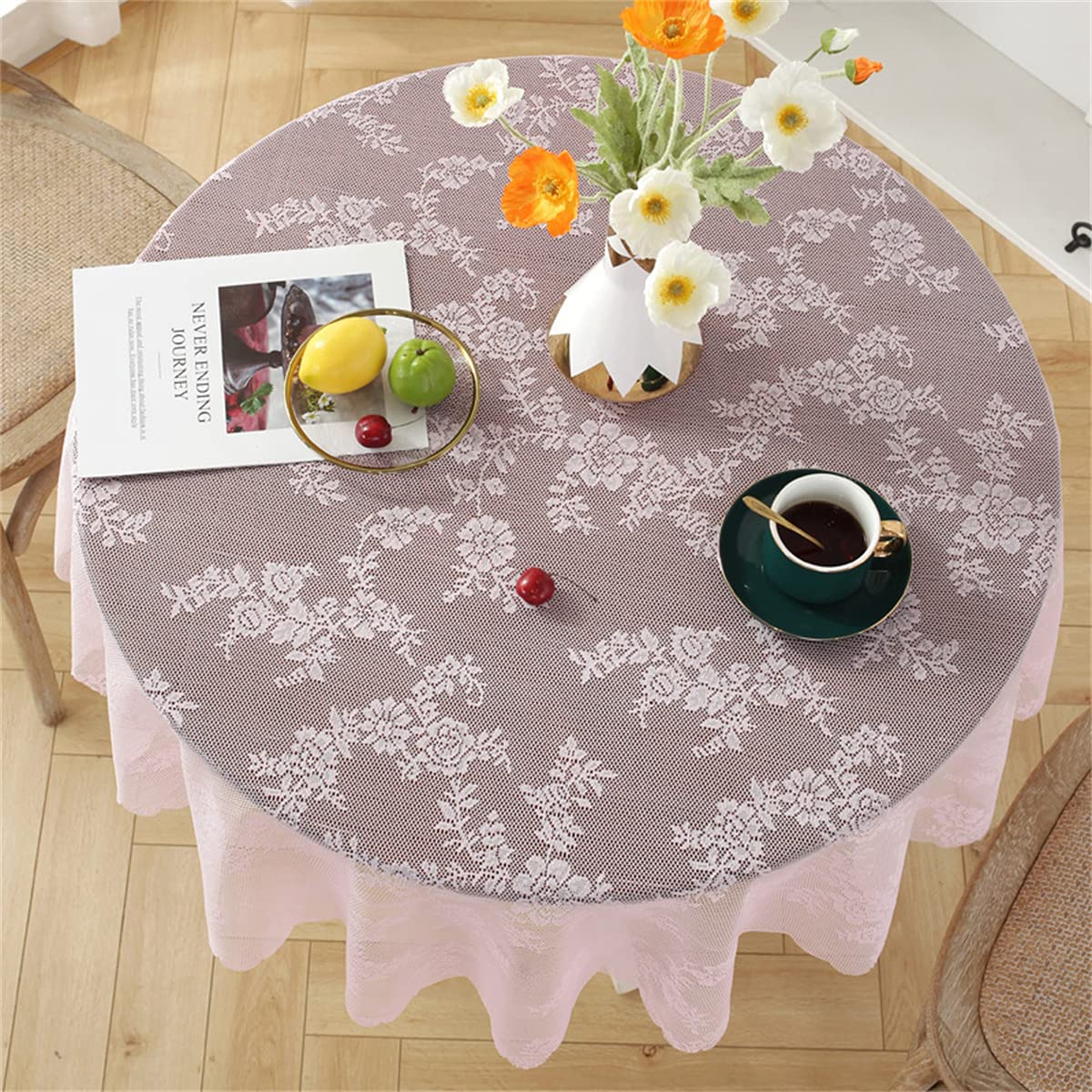 Runde rosa Spitze Tischdecke Vintage Classic Lace Lightweight Tischdecke Tischdekoration 150cm Rund