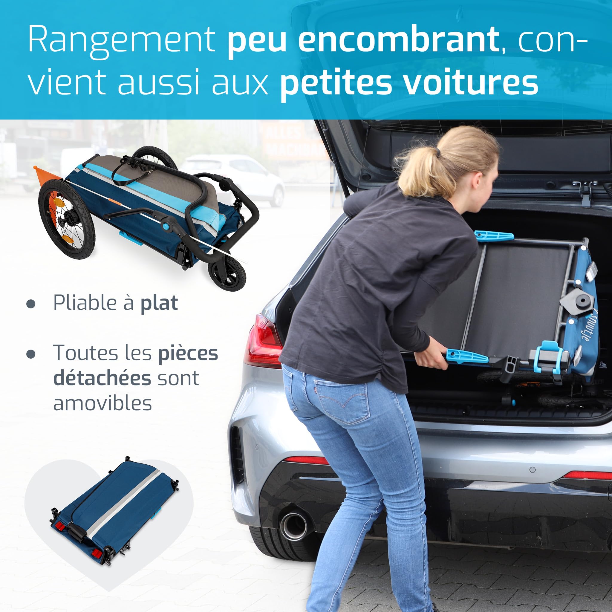 Remorque de Transport Pliable 2 en 1 Vélo Chariot Compatible Vélo Électrique Camping Jardin