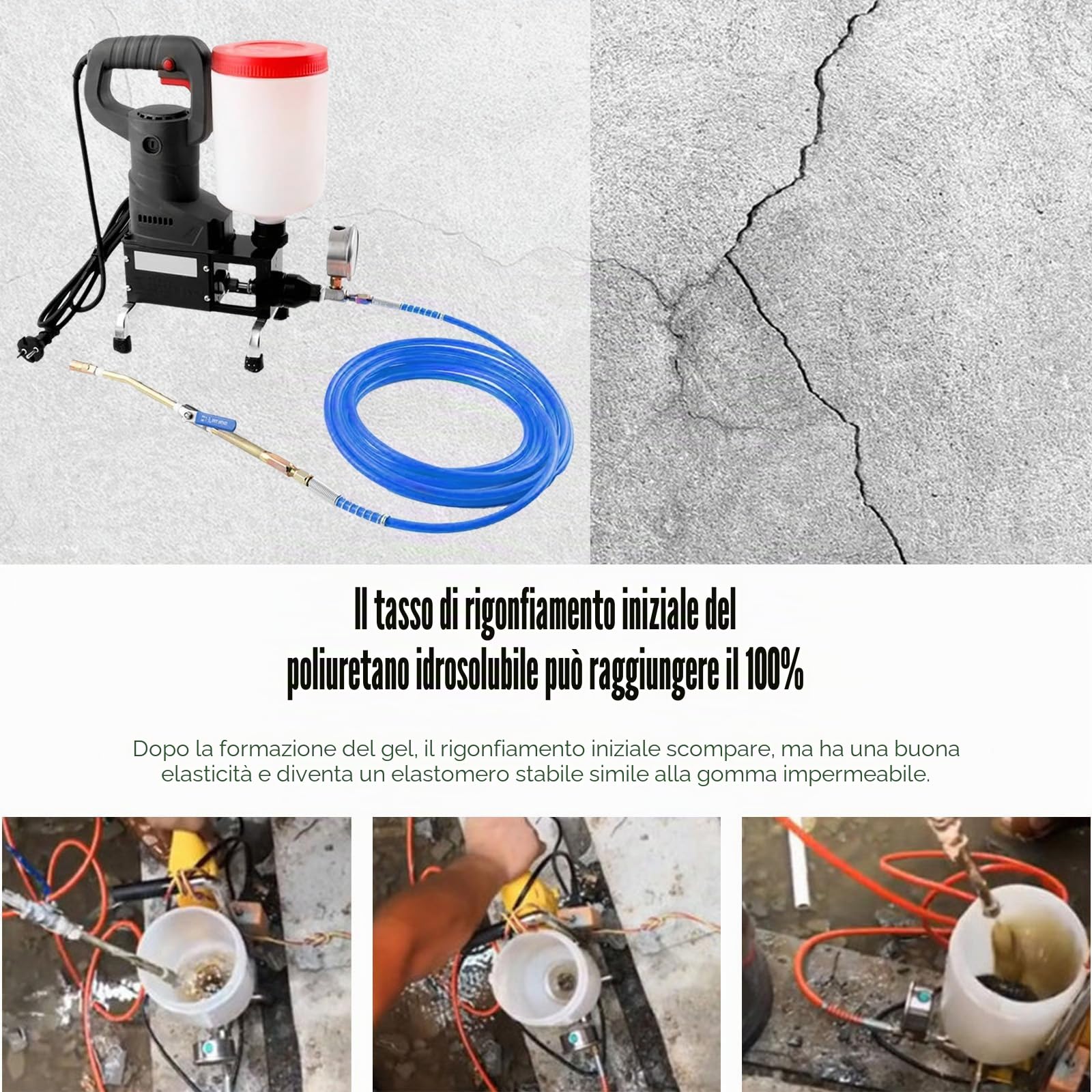 Macchina Per Iniezione Ad Alta Pressione, 1100W 2L Macchina Giunzioni Pavimenti Pompa Iniezione Ad Alta Pressione Macchina Per Perfusione A Iniezione Con Manometro Utilizzata Per Riparare Case Edifici