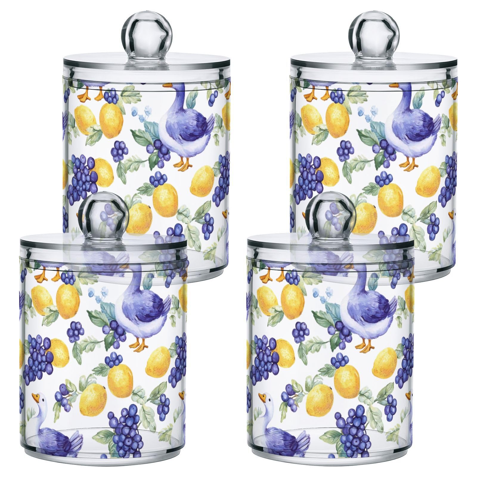 Gredecor 2 Pack Qtip Holder Clear Berry Goose (3) Apothecary Jars with Lids Acrylic Bathroom Jars Vanity Countertop Canister Storage Organizer for Cotton Ball,Swabs,Pads,Floss