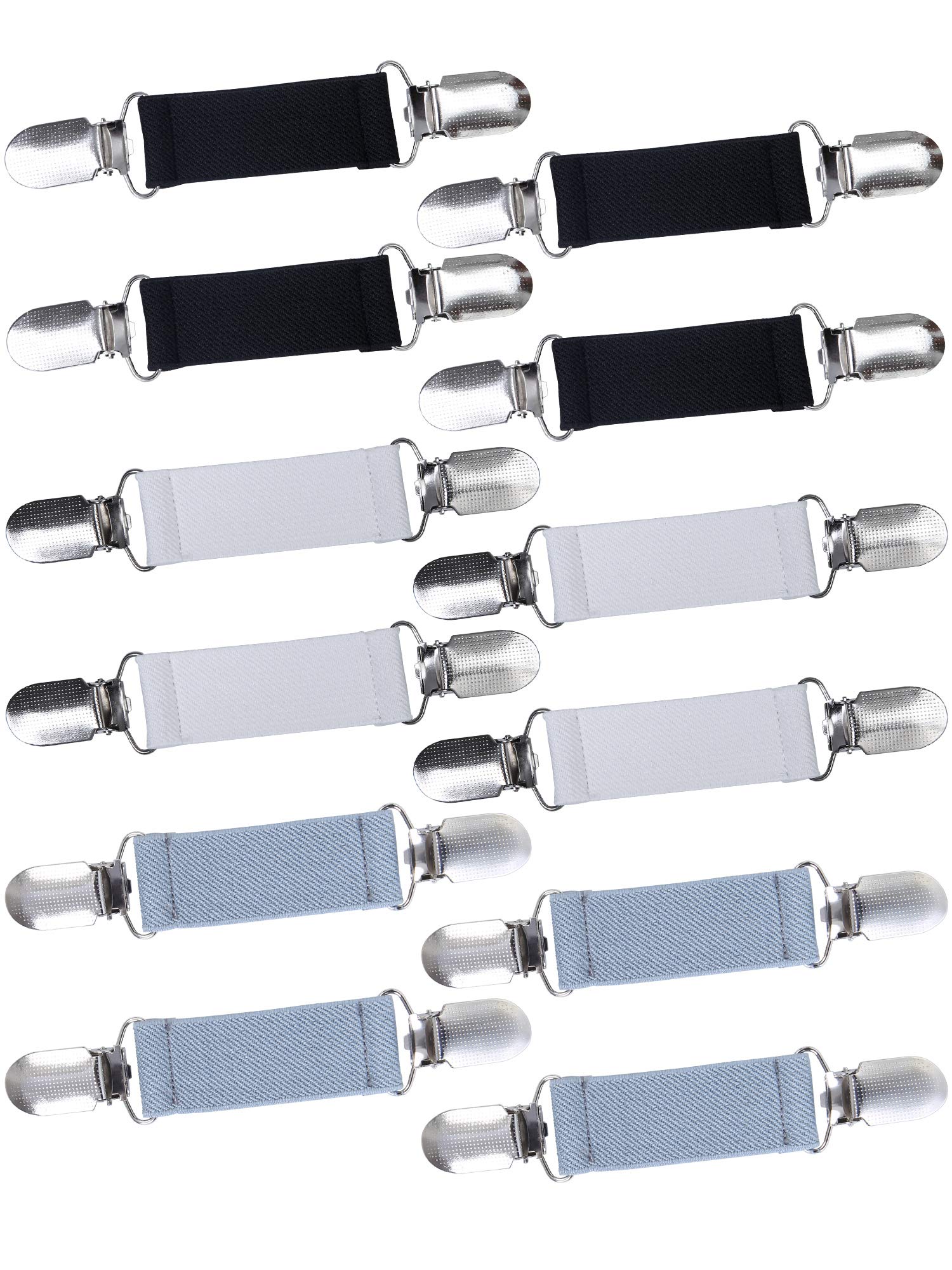 Ruisita 12 Pieces Fashion Fit Dress Clips Stainless Steel Elastic Clip Garments Glove Clips, Black, White, Grey, 13cm