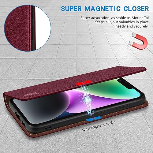 Miniatura 2 de ZZXX Funda tipo cartera para iPhone 15 con bloqueo RFID, soporte de ranura para tarjetas, funda magnética fuerte de cuero plegable para iPhone 15