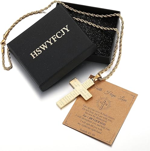 Miniatura 3 de HSWYFCJY Collar de cruz con versículo bíblico para hombre, collar de cadena de cuerda con colgante de cruz de acero inoxidable, regalos para niños