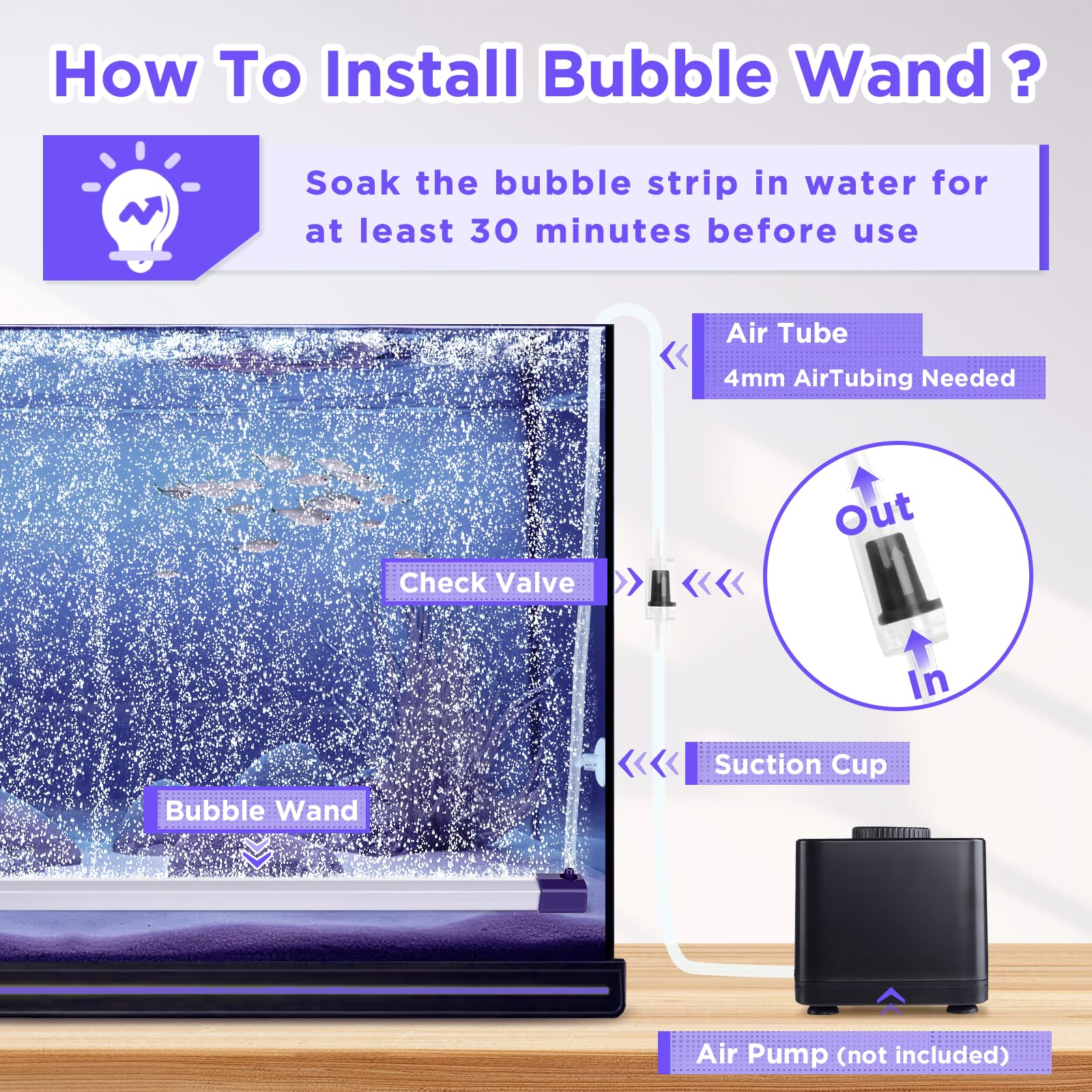 hygger Bubble akwarium Kamień powietrzny, dyfuzor powietrza do akwarium, 55 cm Bubbler do akwarium z wężem, dyfuzor powietrza do akwarium do słodkiej i słonej wody