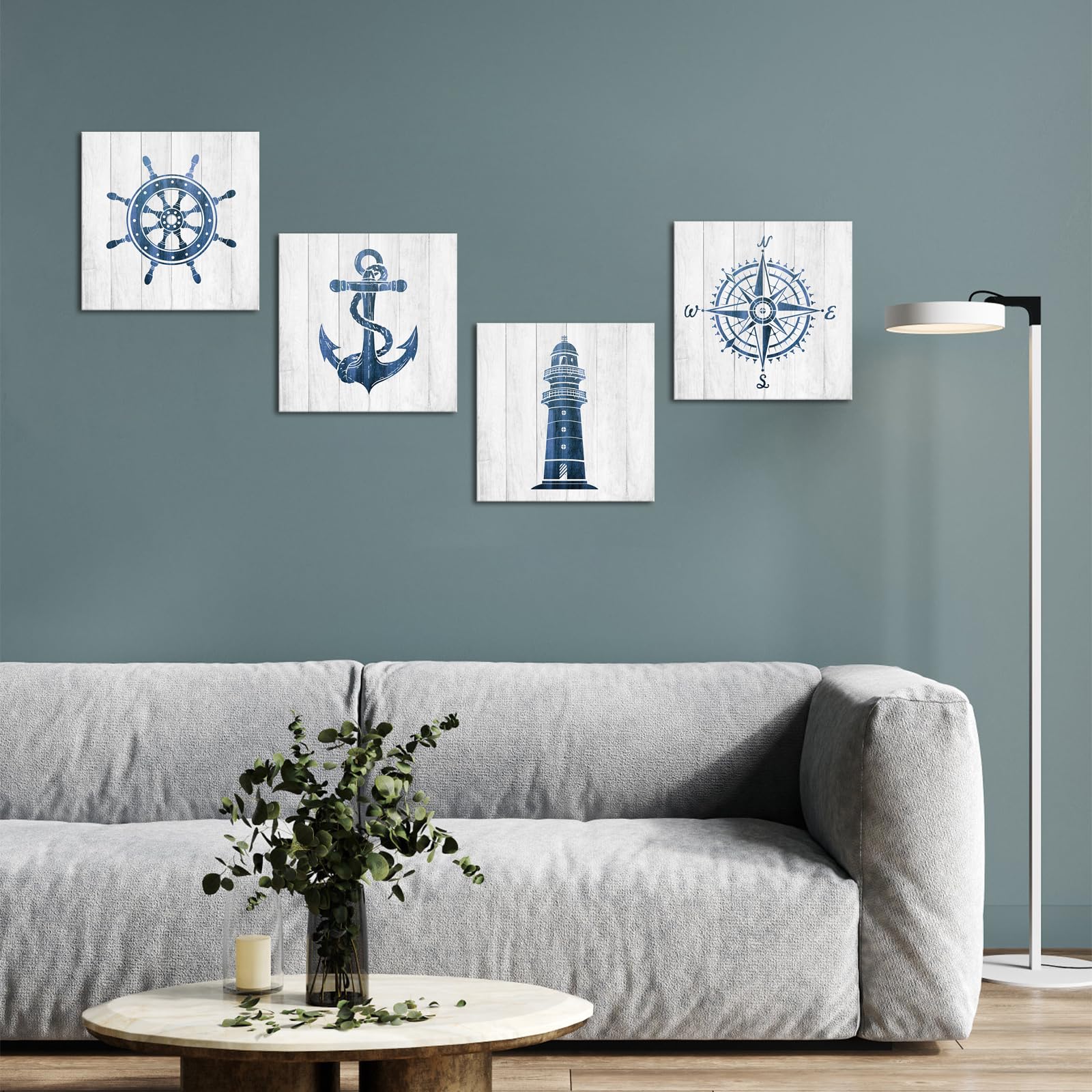 Beach Room Decor 3-Piece Nautical Wall Art Set Anchor, Ship