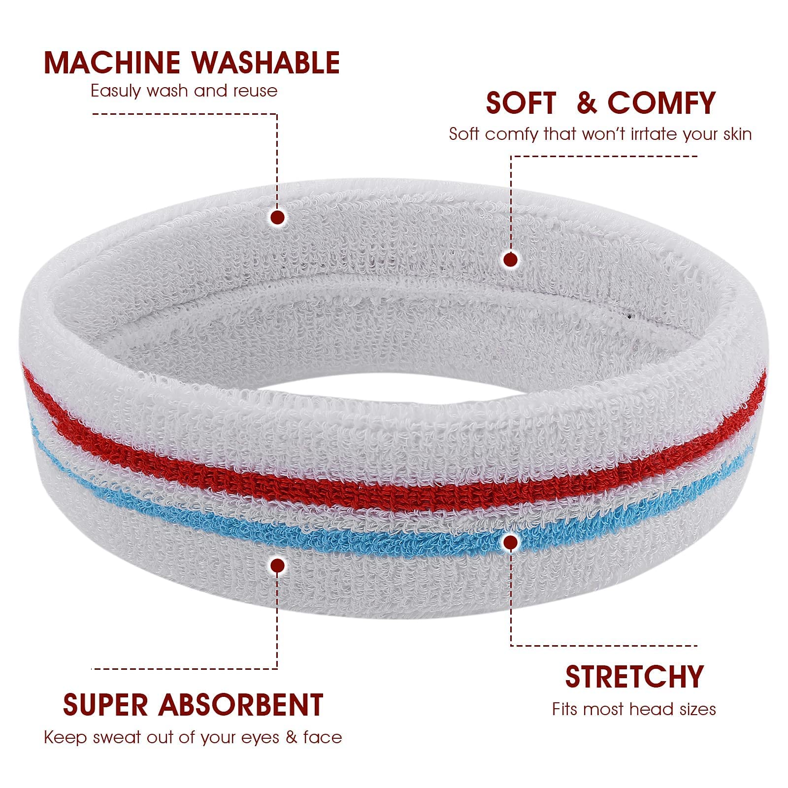 Yolev 3 Pezzi di Fascia Sportiva per il Sudore Set di Fascia Sportiva a Righe da Polso per Uomini e Donne Fitness Corsa Accessori Sportivi