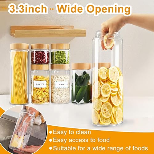 Miniatura 5 de AISIPRIN Tarros de vidrio herméticos con tapas de bambú atornilladas, 3 recipientes de vidrio de cocina de 80 onzas para encimera y despensa,