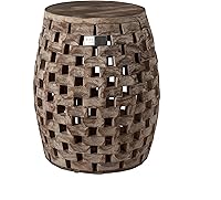 Patio Sense Maya Oval Rustic Garden Stool - Weather-Resistant Reclaimed Wood Outdoor Seat & Side Table, Seasoned Patina Finish