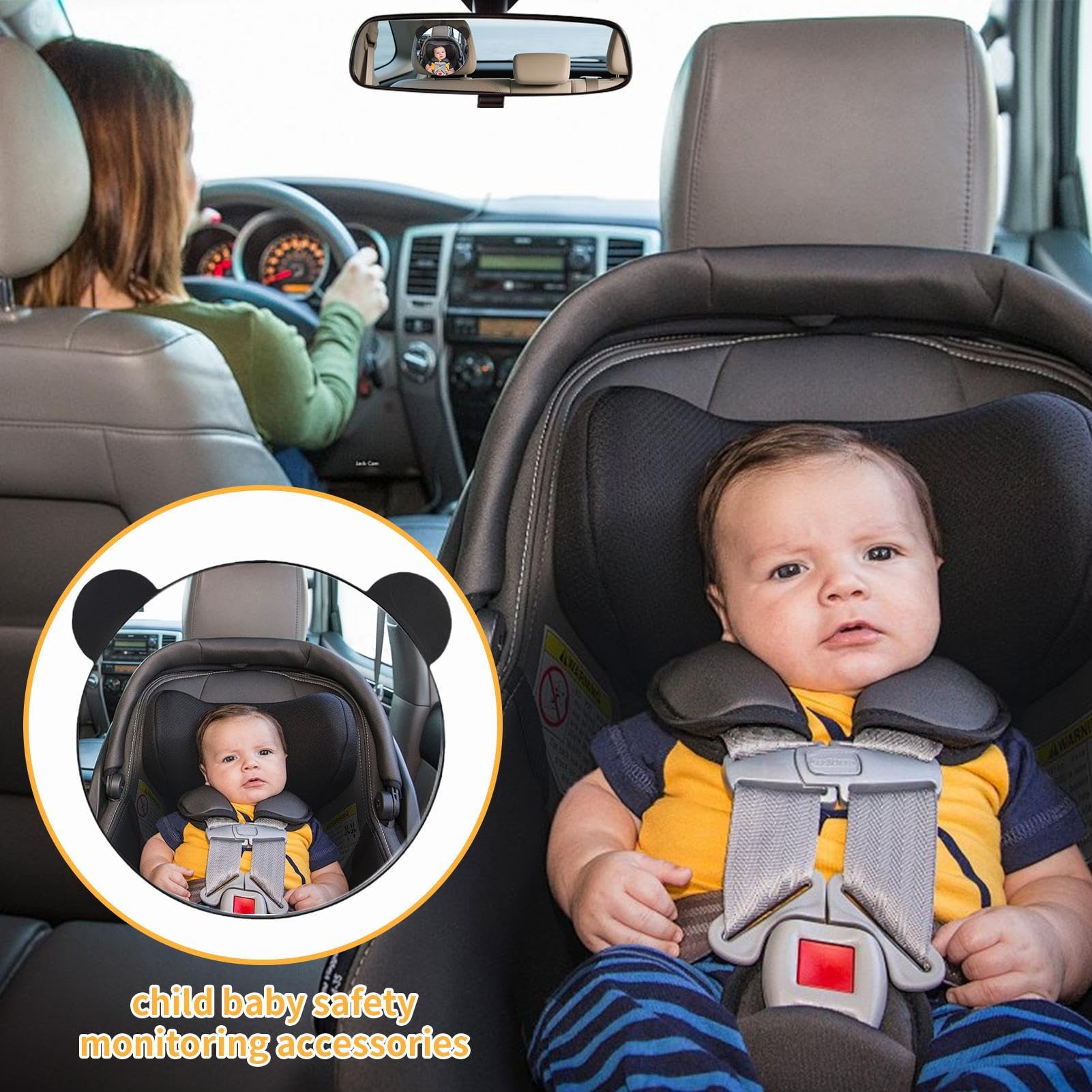 Espejo para coche para bebé Monitor retrovisor irrompible con vista amplia | Espejo silla coche bebé a contramarcha Seguridad infantil, instalación fácil, accesorios auto,