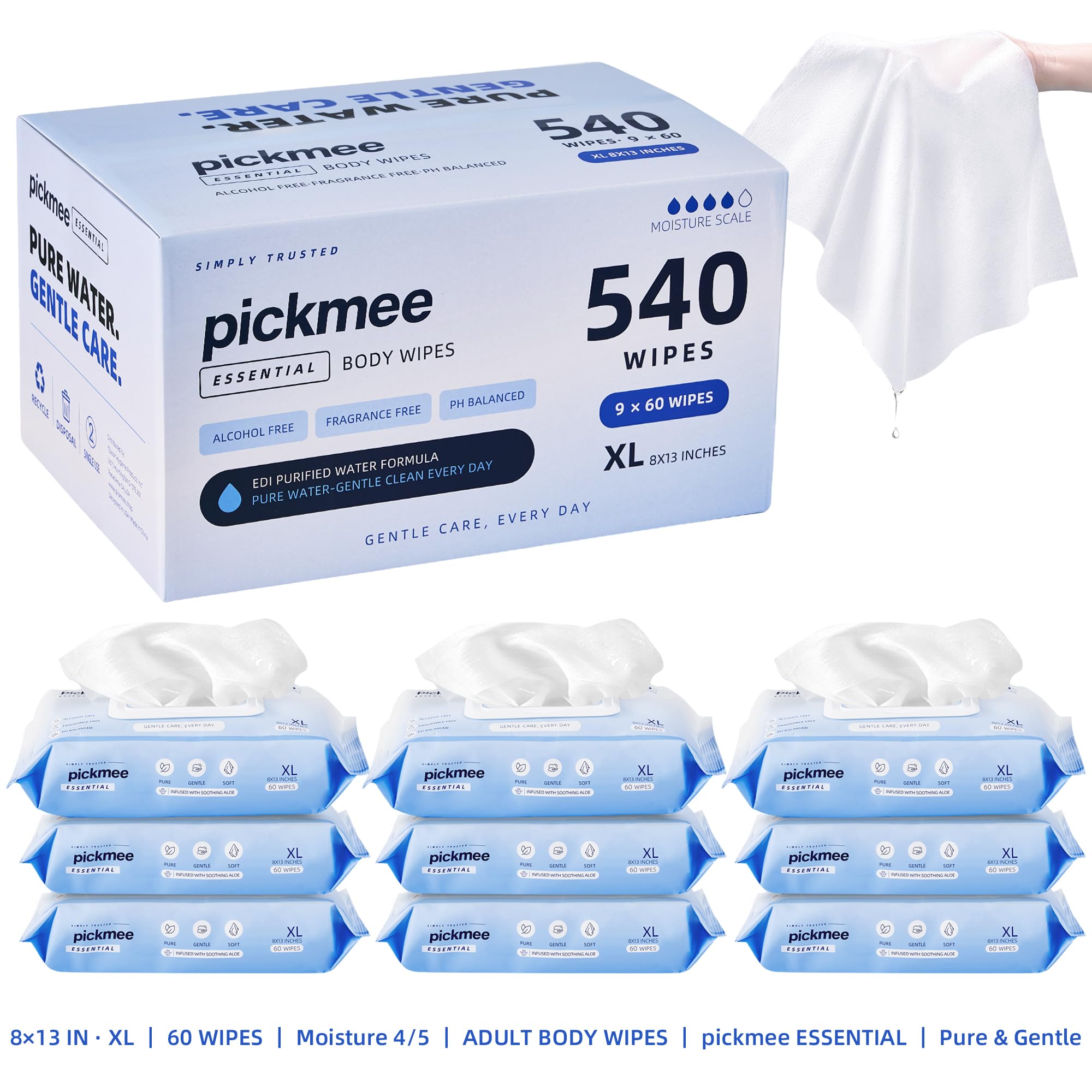 Feuchttücher Erwachsene extra dick 20x33 cm, 9er Pack 540 Stück