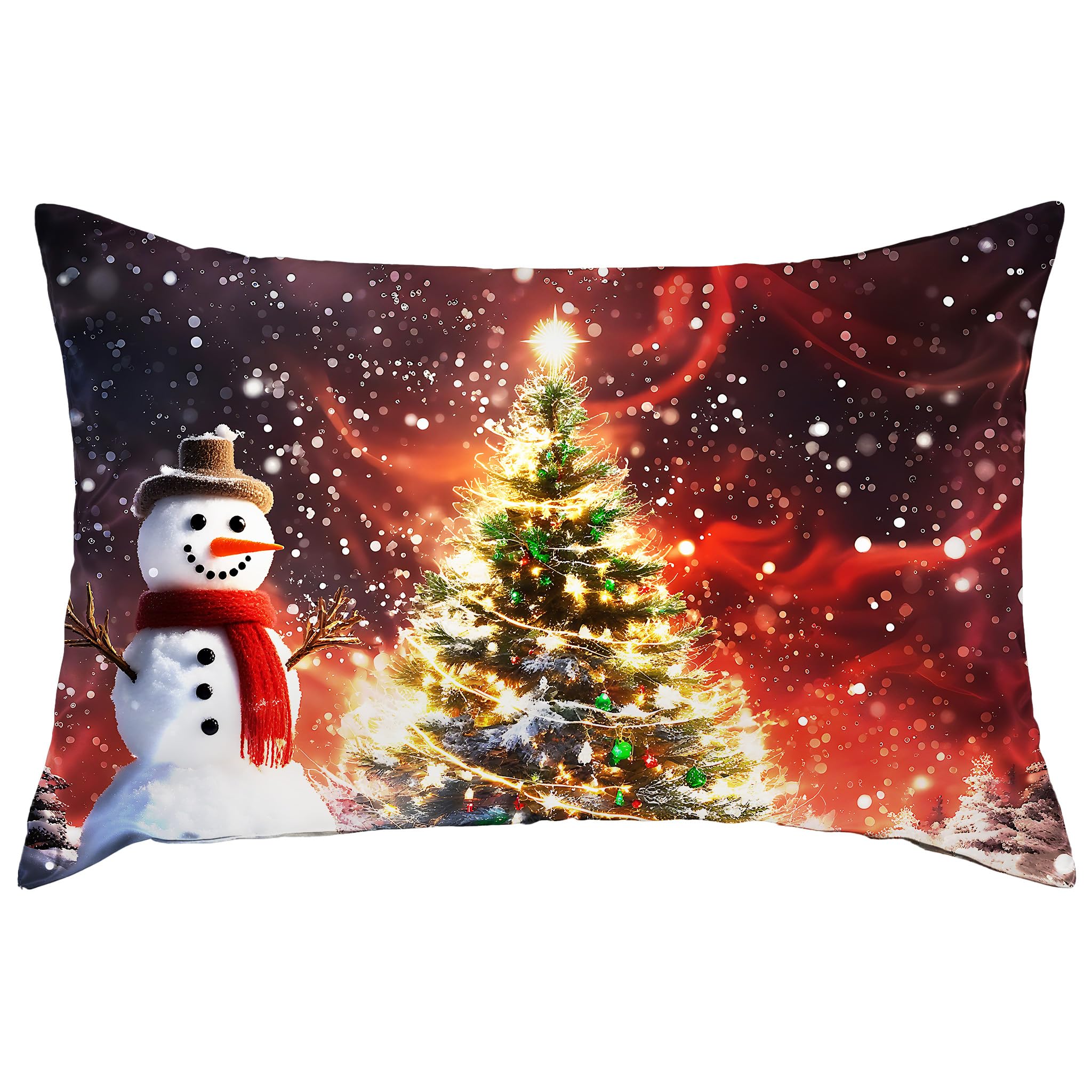 Christmas Satin Pillowcase for Hair and Skin Snowman Satin Pillow Cover with Hidden Zipper Queen Size 20x30 Inch