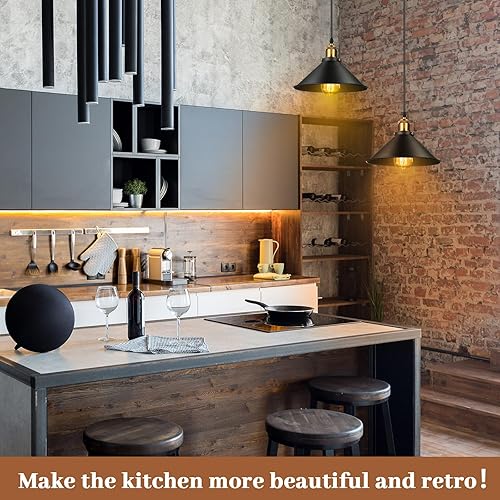 Miniatura 7 de Retisee 12 piezas de lámpara colgante industrial de metal vintage E26 base colgante de cúpula negra rústica lámpara colgante lámpara colgante de