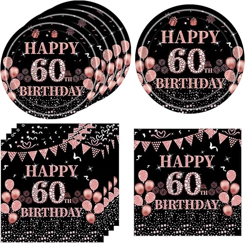 KHAIVI 40 piezas de decoraciones de fiesta de cumpleaños 60 para mujer, decoraciones de cumpleaños de 60 años para mujer, decoración de mesa de