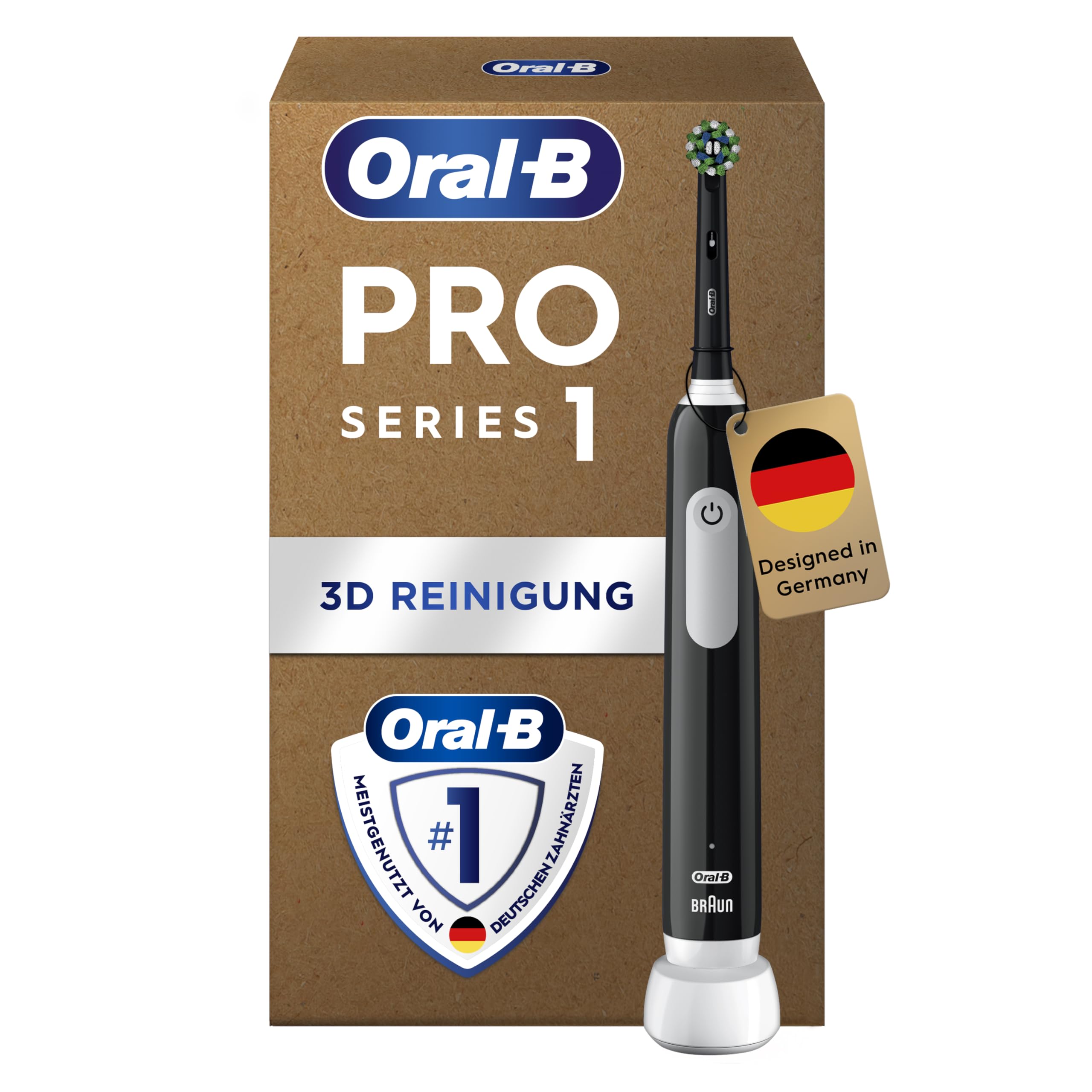 Oral-B Pro Series 1 Plus Edition Elektrische Zahnbürste — Electric Toothbrush, Inkl. 3 Aufsteckbürsten, 3 Putzmodi für Zahnpflege — Designed by Braun, Schwarz