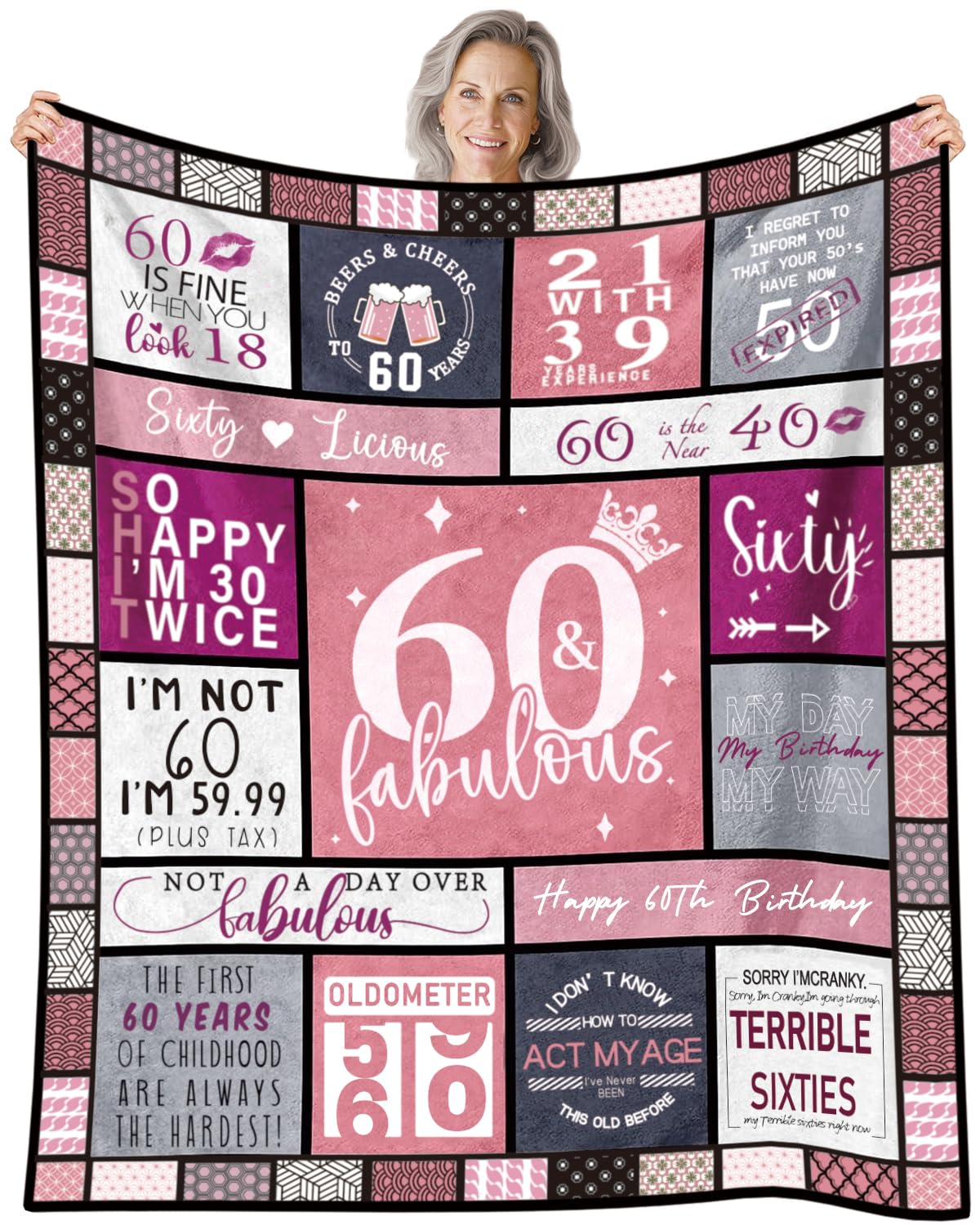 Vivajoy Women's Throw Blanket - 60Th 60Th Birthday Gifts For Gifts - 60Th Birthday Gifts Throw Blanket 60"X50", 60Th Birthday Gift Ideas For Her Mom Wife Grandma，1964 Birthday Gifts For 60Th