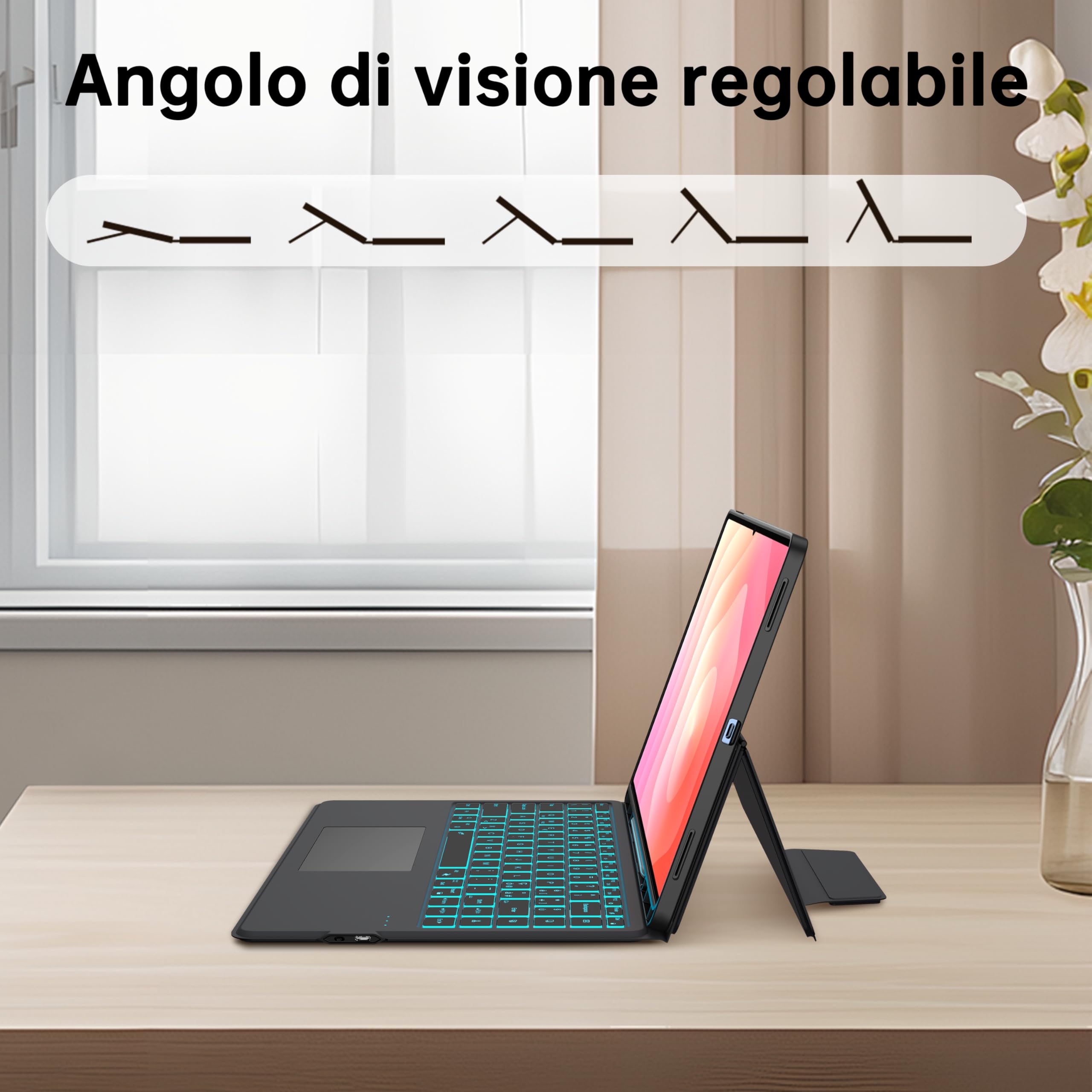 Tastiera Custodia per Samsung Galaxy Tab S11 Ultra/S10 Ultra/S9 Ultra 14.6 Pollici - 7 Colori Retroilluminazione con Touchpad Tastiera Bluetooth - per Tab S8 Ultra Custodia QWERTY Italiano, Nero