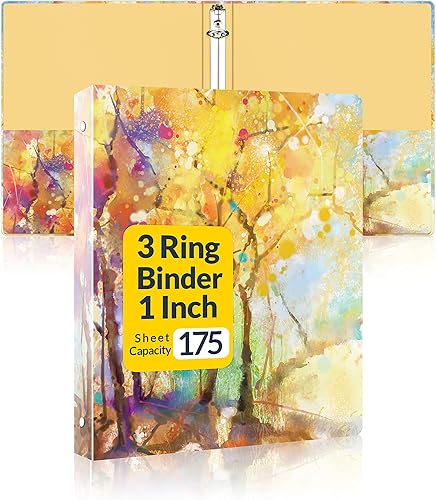 SUNEE - Carpeta de 3 anillos de 1 pulgada, bonita carpeta con 2 bolsillos, carpeta decorativa de tres anillos de mármol negro resistente (se ajusta