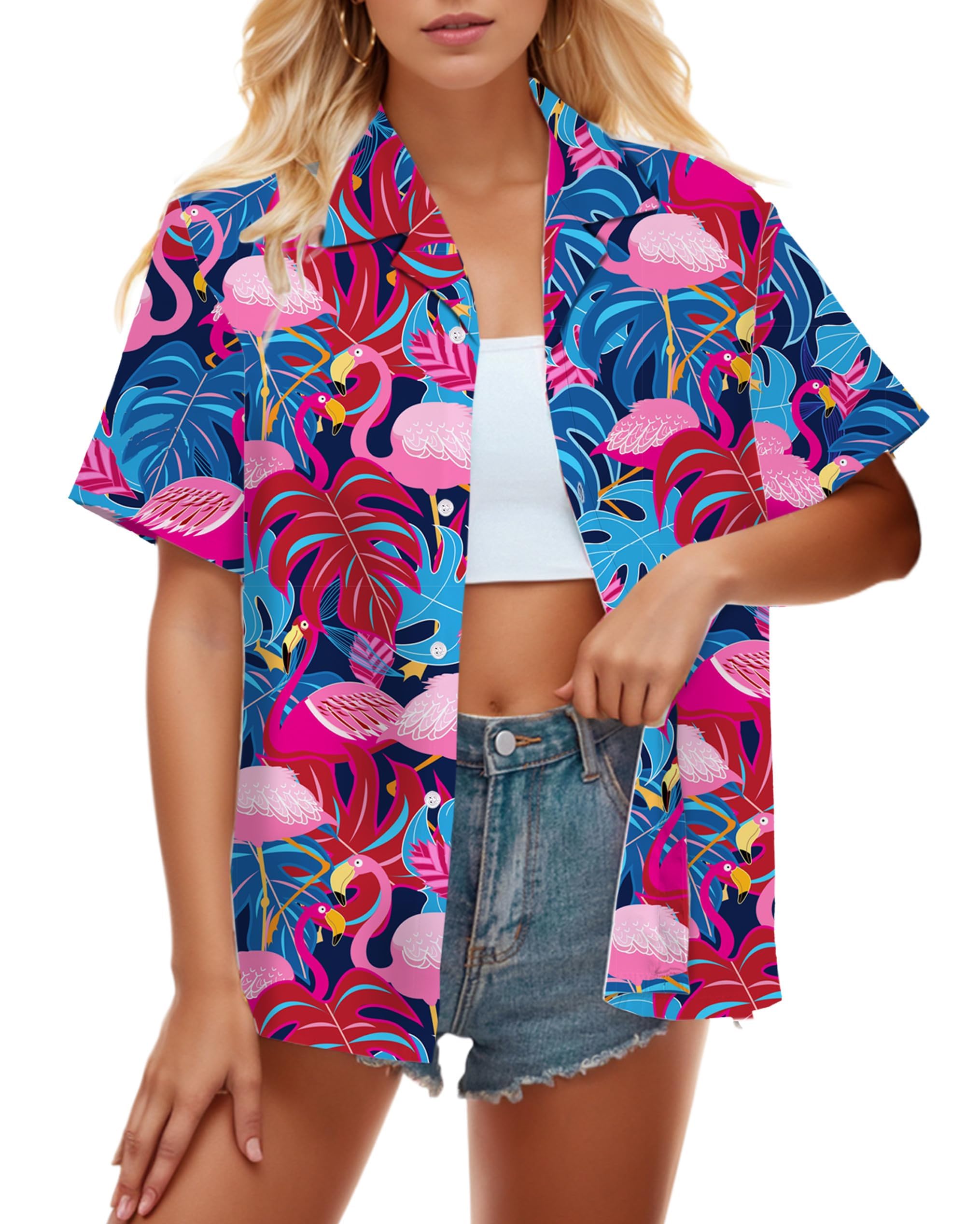 SANGTREE Girl's &amp; Women's Hawaiian Shirts Button Down Short Sleeve Shirts