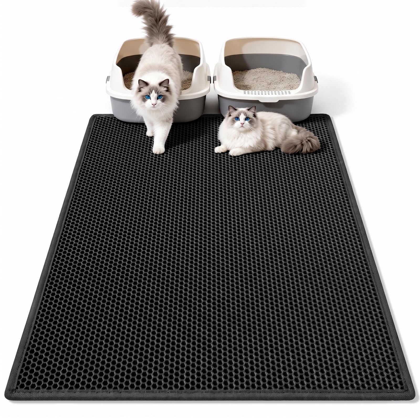 Pieviev Litter Mat, Double-Layer Waterproof Trapping Mat, 36" x 30" Black