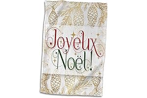 Joyeux Noel French Christmas Image of Red, Green and Gold Dish Towel