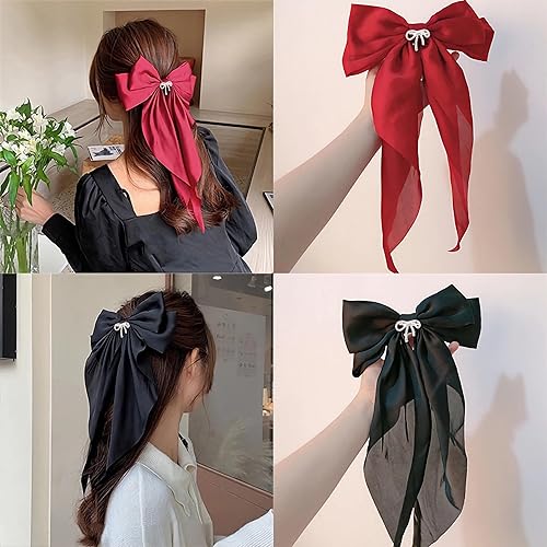 Miniatura 6 de Pinzas para el cabello con lazo grande para mujeres y niñas, lindos accesorios para el cabello, lazos de satén sedoso, pasadores, cintas de cola