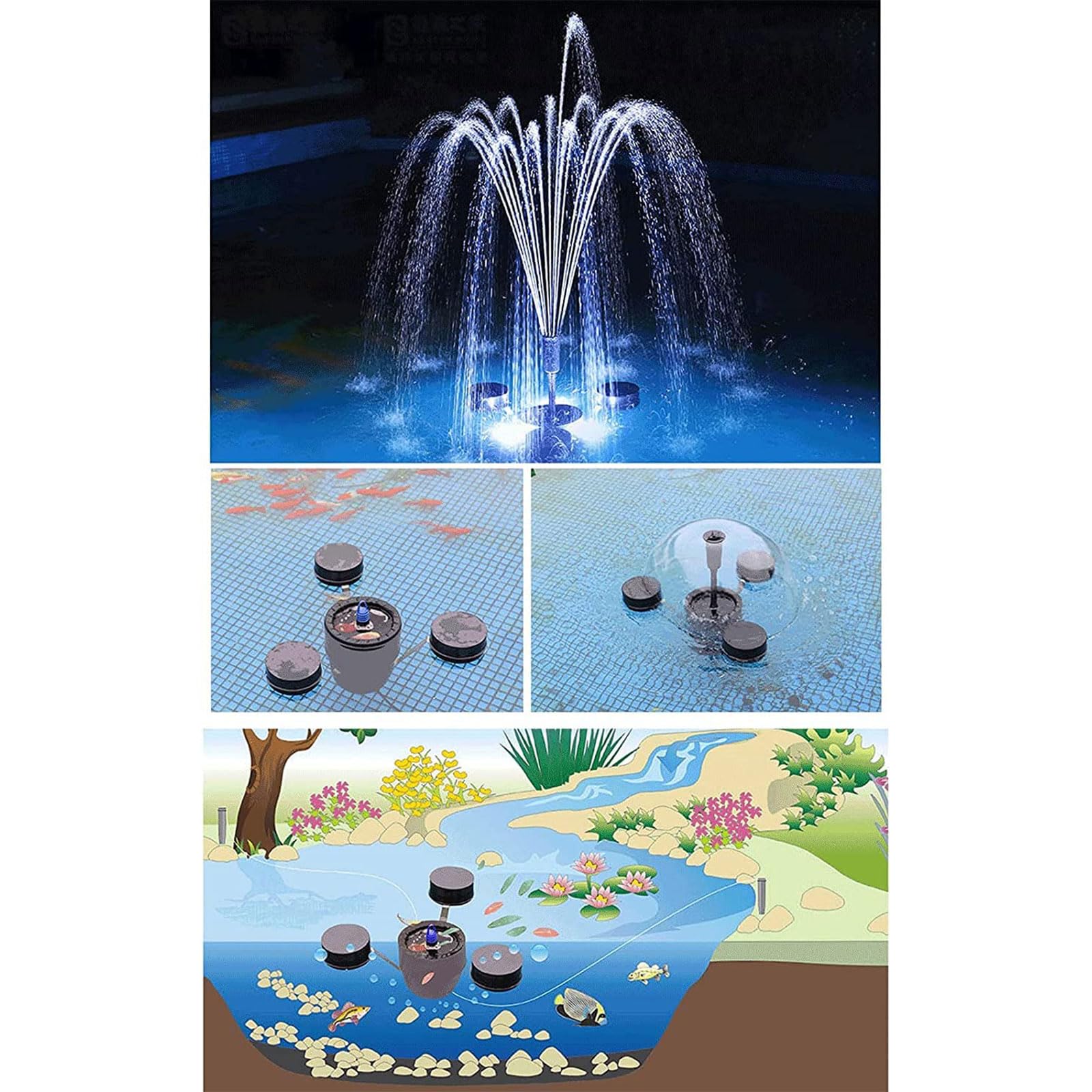 Robot Skimmer Galleggiante per Laghetto, Raccoglitore di Foglie per Laghetto per Pesci da 45W con Ingresso a Vortice 360° e 3 modalità Fontana, Estrattore di Superficie per Laghetti, Laghi, Giardini