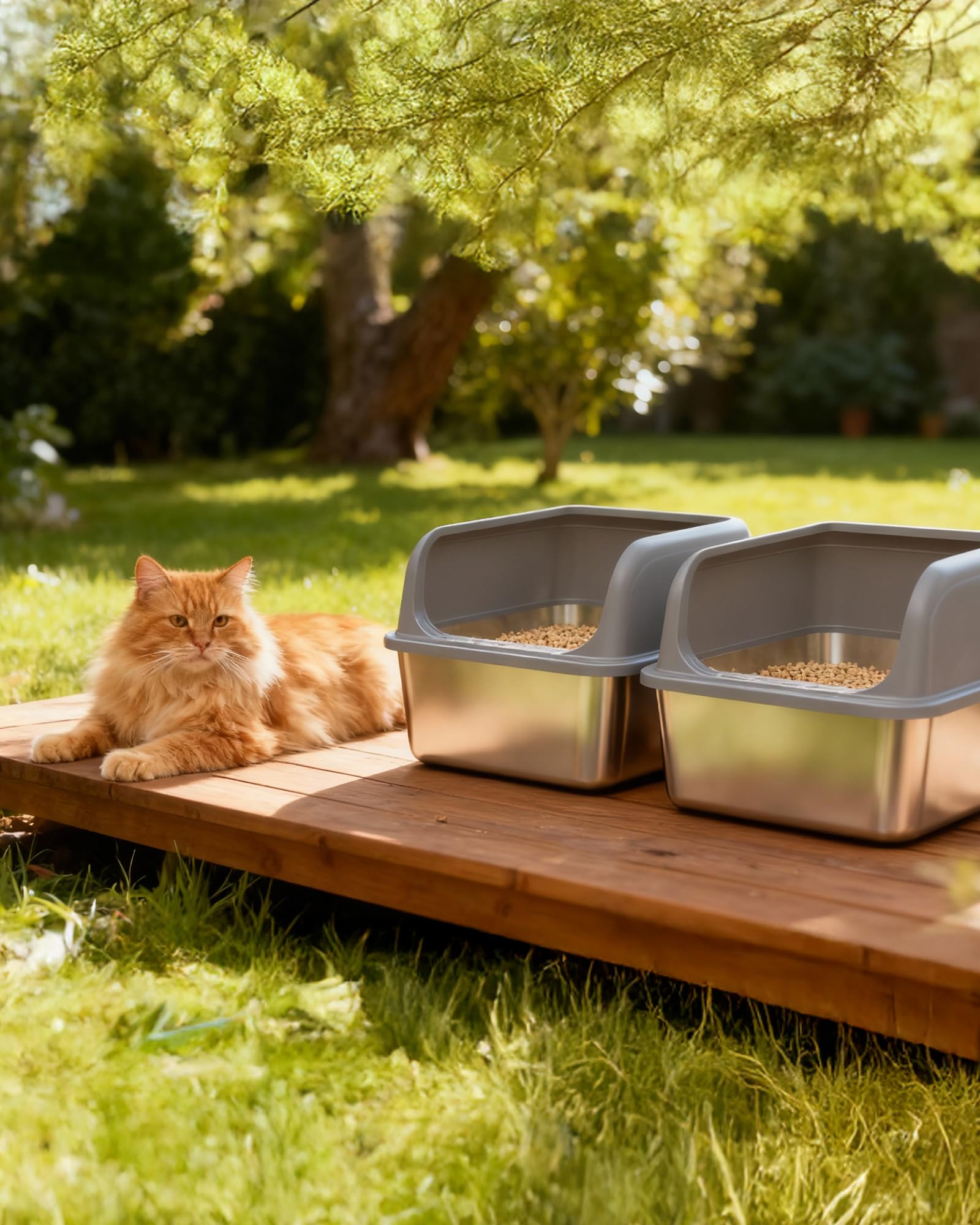 2-Pack Stainless Steel Cat Litter Box for Kitty with Scoops, Non-Stick & Easy-to-Clean Metal Cat Litter Box with Leakproof Enclosure, Grey - image 8