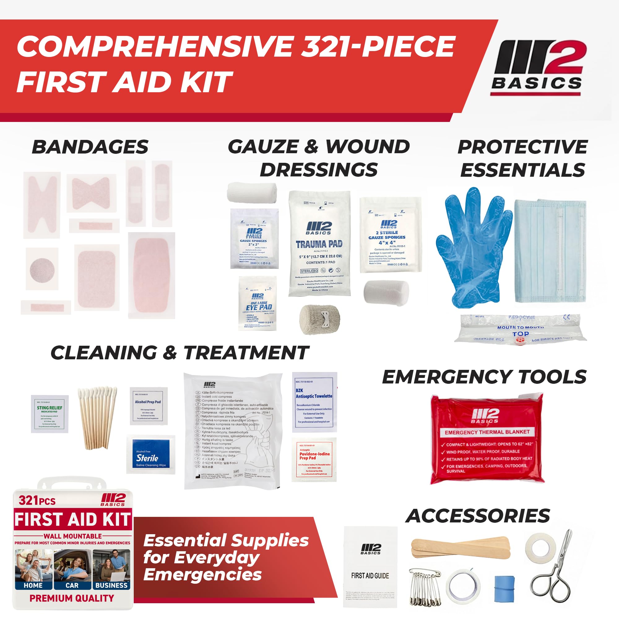 Amazon.com: M2 BASICS 321 Piece First Aid Kit, Hard Case Emergency
