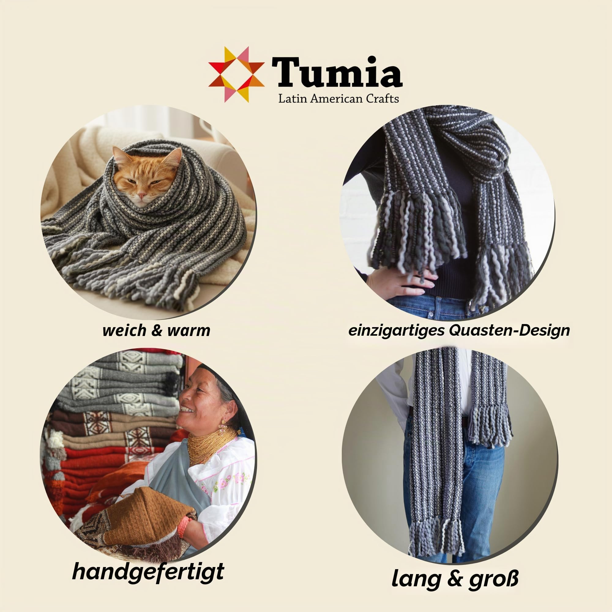 Tumia LAC 100% Wolle Schal Lange und warm, Handgefertigter Unisex Oversized Strickschal 230cm, Luxus Winter Geschenk für Damen Herren