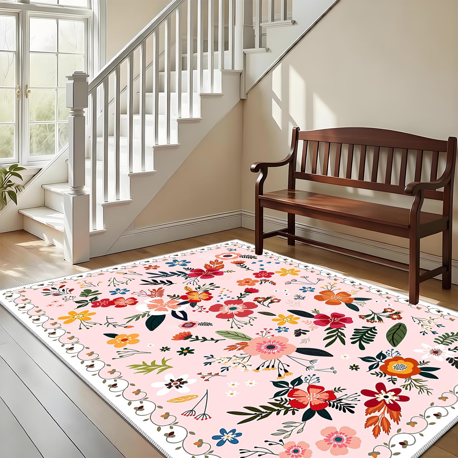 Dywan do salonu w stylu vintage, 140 x 190 cm dywaniki do sypialni, salonu, sypialni, kuchni, jadalni, duży dywan z krótkim włosiem, dywan do jadalni, antypoślizgowy zmywalny dywanik kuchenny