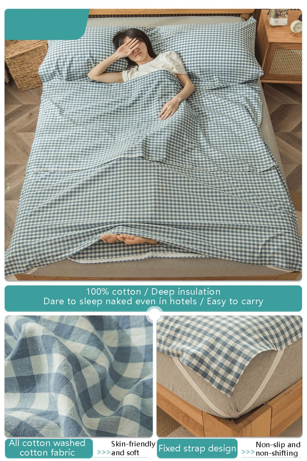 RUZGAR Drap de Sac de Couchage 100% Coton for Adulte, Sac de Couchage et Draps de Voyage Simple Double, Drap de Sac de Couchage de Camping, Draps de Camping