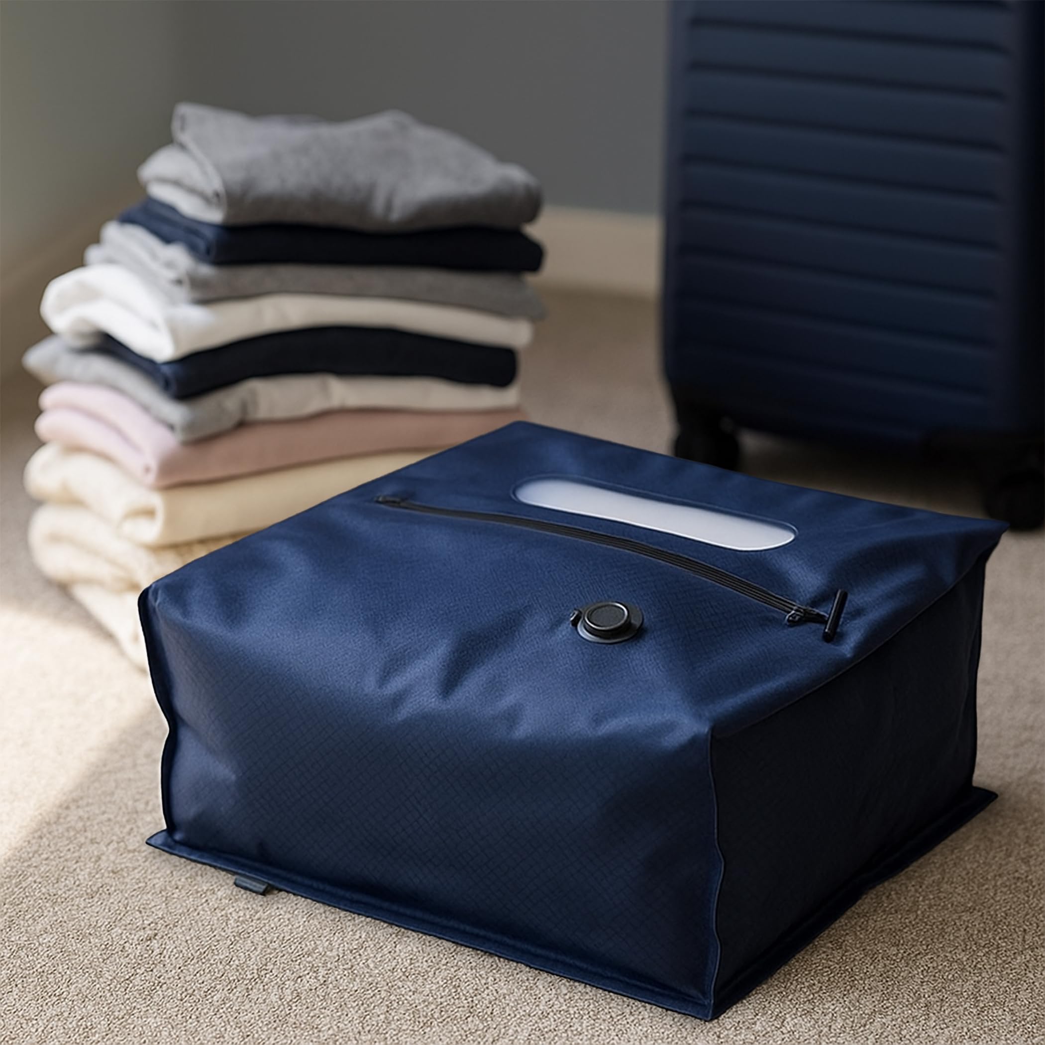 Vakuumbeutel für Kleidung Reisen – TSA-konform Airless PacPro 48L, Handgepäck-Kompressionsverpackungswürfel für Gepäck und Rucksäcke, pumpenfreies Luftventil (groß, 2 Stück)