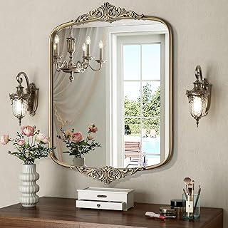 Vintage Gold Oval Mirror, 24x36 Inch Antique Bathroom Oval Mirrors for O...