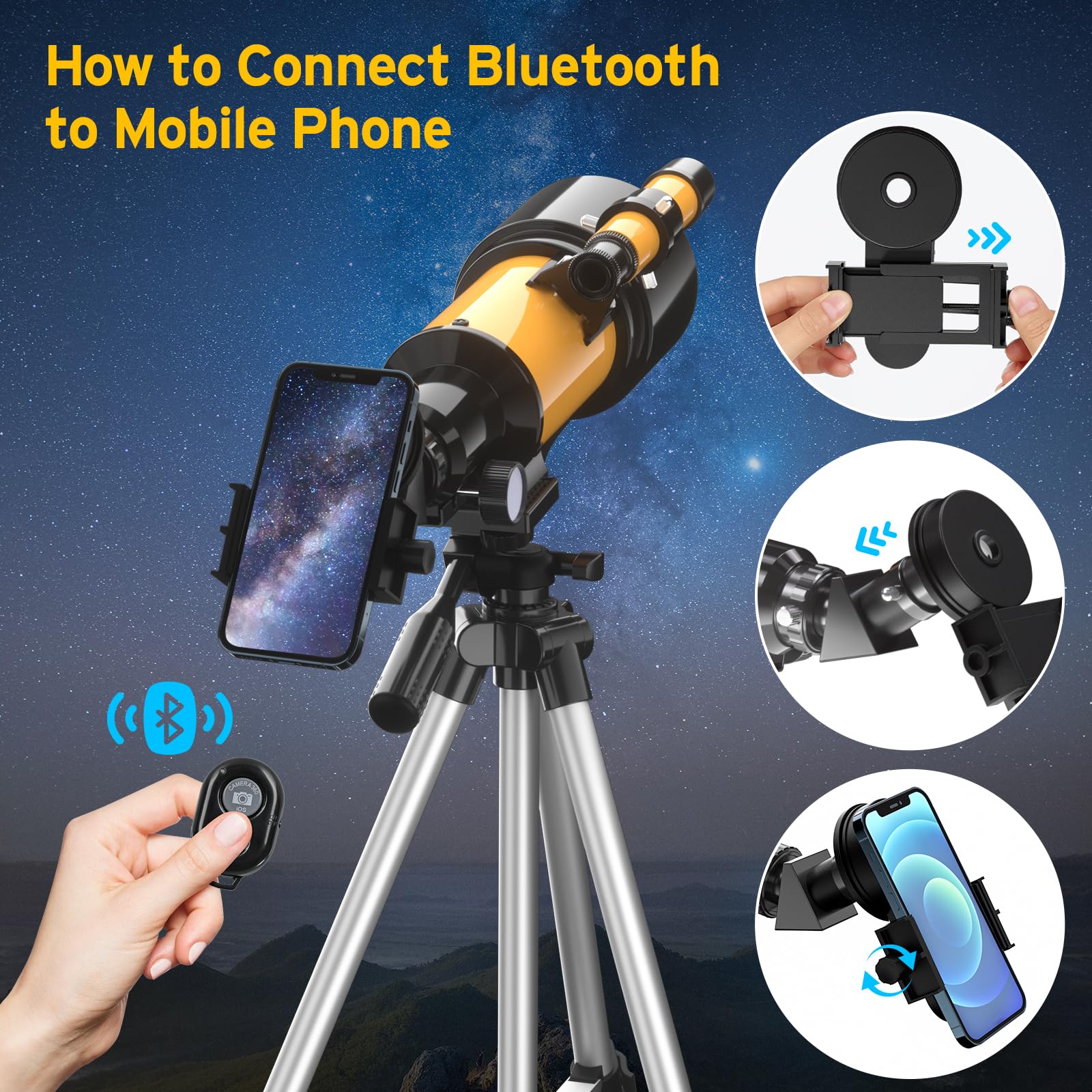 Telescopico per bambini, astronomia, telescopi per adulti principianti, apertura 70 mm, 400 mm, supporto AZ, telescopio per bambini principianti con treppiede, adattatore cellulare, zaino