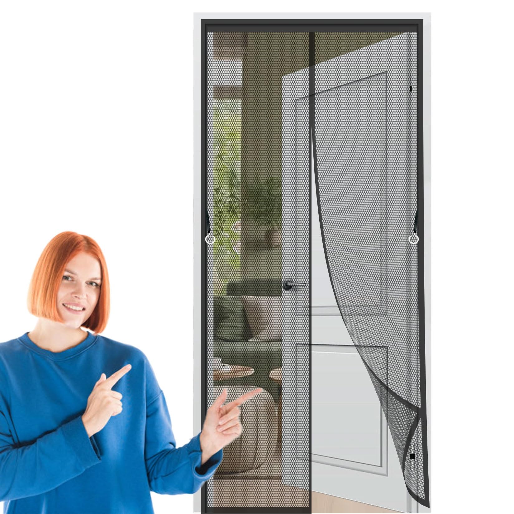 Liujyuan Black Magnetic Screen Door 122 X 161 Cm Frame Hook & Loop, Powerful Magnets Door Screen, Nets Patio Curtain Without Drilling, Heavy Duty For Patio Doors Bedroom,