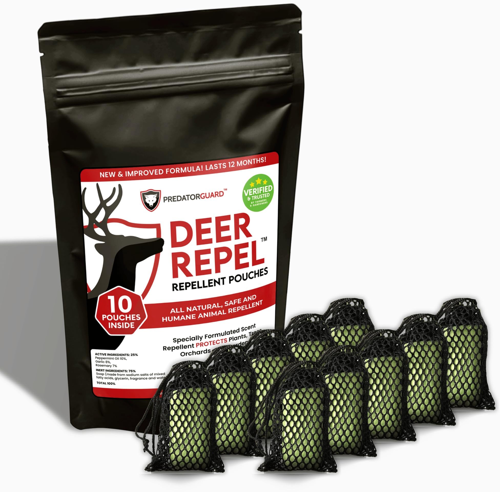 Predator Guard Repellent Plants Pouches - Stop Deer and Rabbits Eating Plants Trees Gardens and Vegetables - 10 Pack Lasts 12 Months - All Natural Ingredients (Deer Repel)
