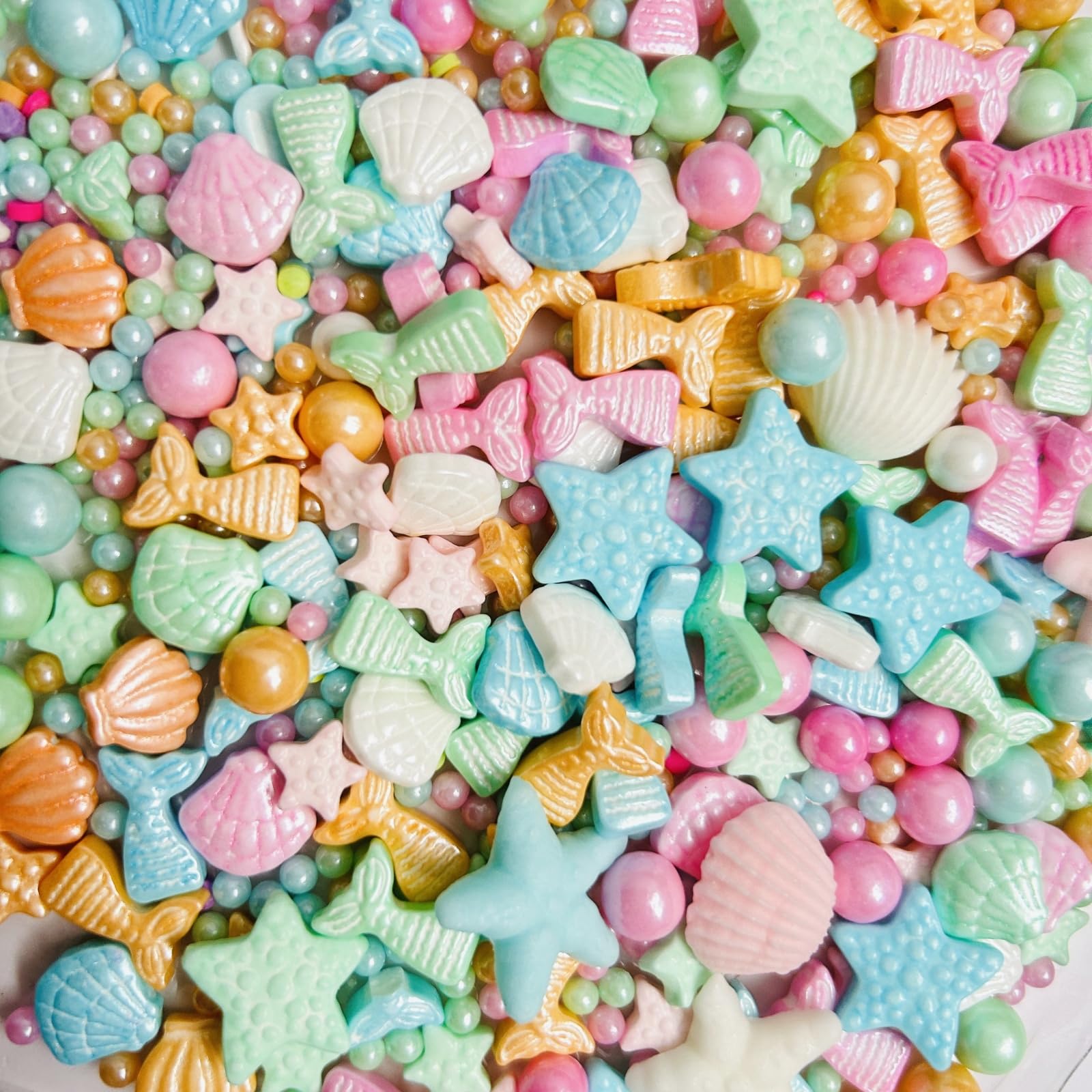Mermaid Sprinkle, Pastel Sugar Edible for Cake Decorating, Mix Starfish, Shells, Fishes, Beaches and Ocean themes for Baking, Ice Cream, Cookies,