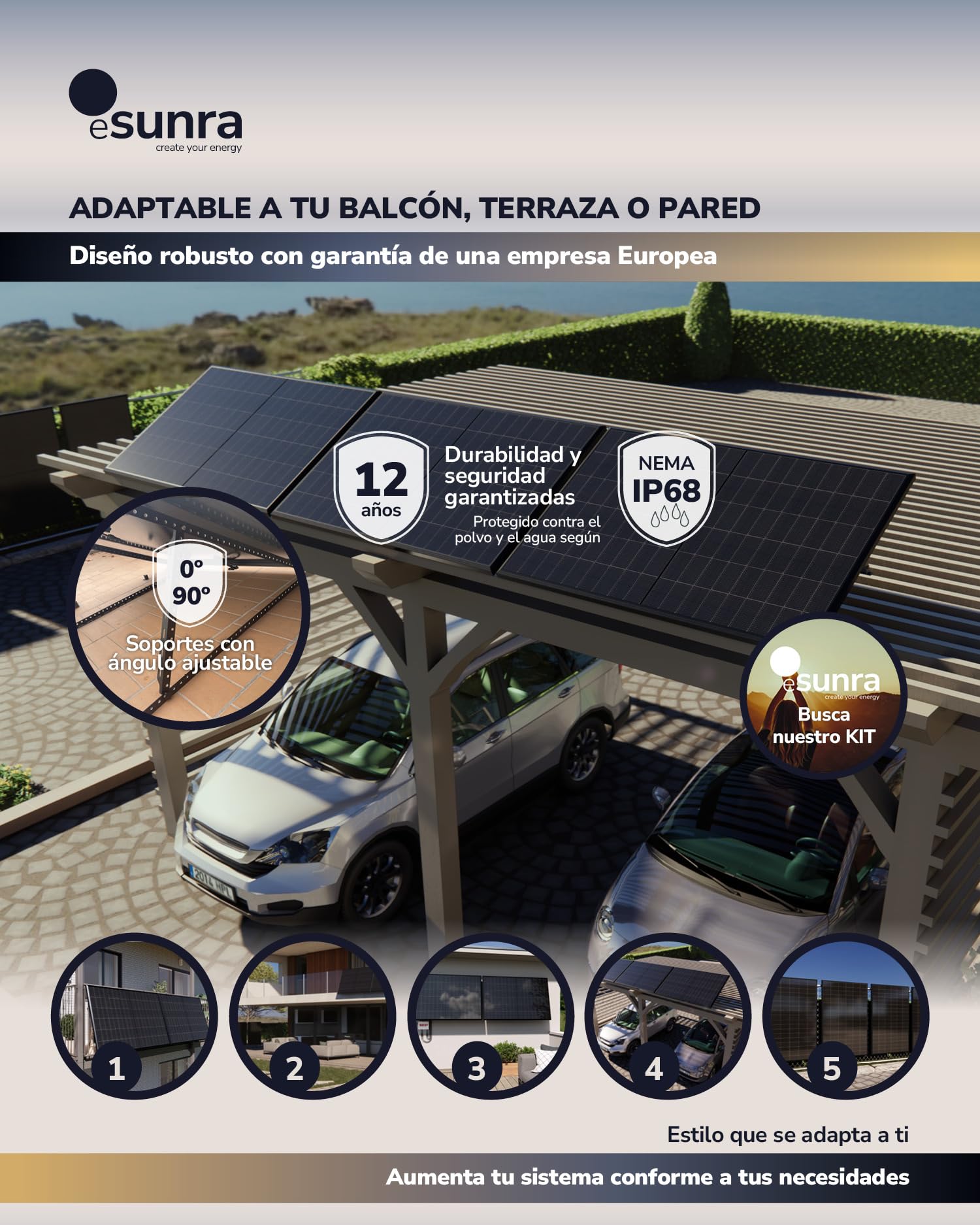 2 paneles solares bifaciales de 430W - Tecnología TOPCon - Rendimiento del 22% - Cables de 1,2m - ALLBLACK 2SX Model