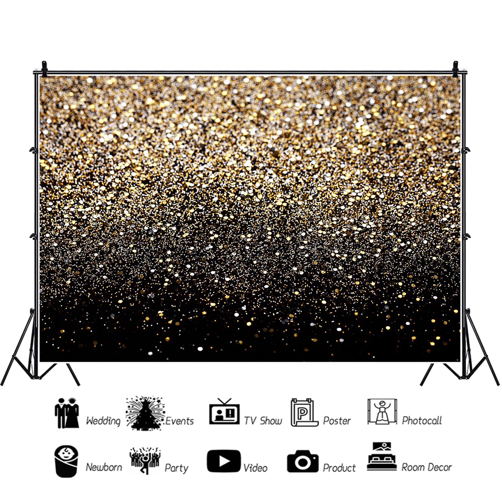 telón de Fondo Oro Brillante 450x300cm Bokeh Manchas Doradas Brillo Fondo Negro Oro Tema Lujo cumpleaños Boda Fiesta fotografía telón de Fondo Retrato Estudio fotográfico Accesorios