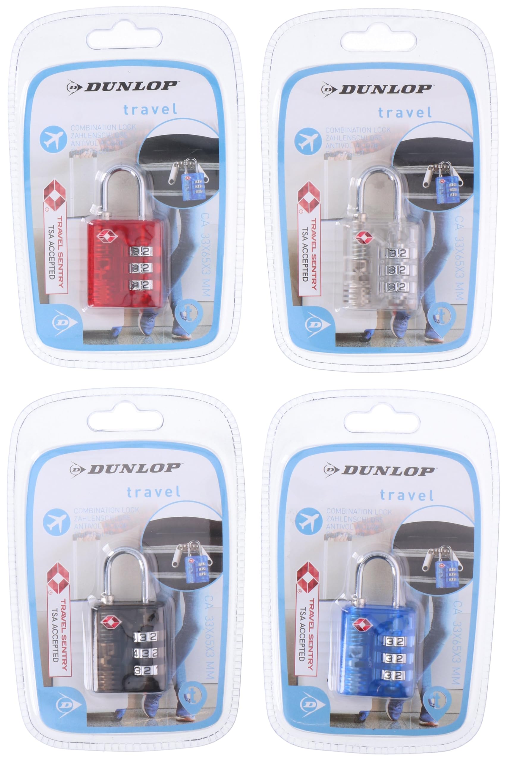 Dunlop TSA Combination Lock. 33x65x13 mm PL Padlock, Unisex Adults, Multicoloured (Multicoloured), One Size