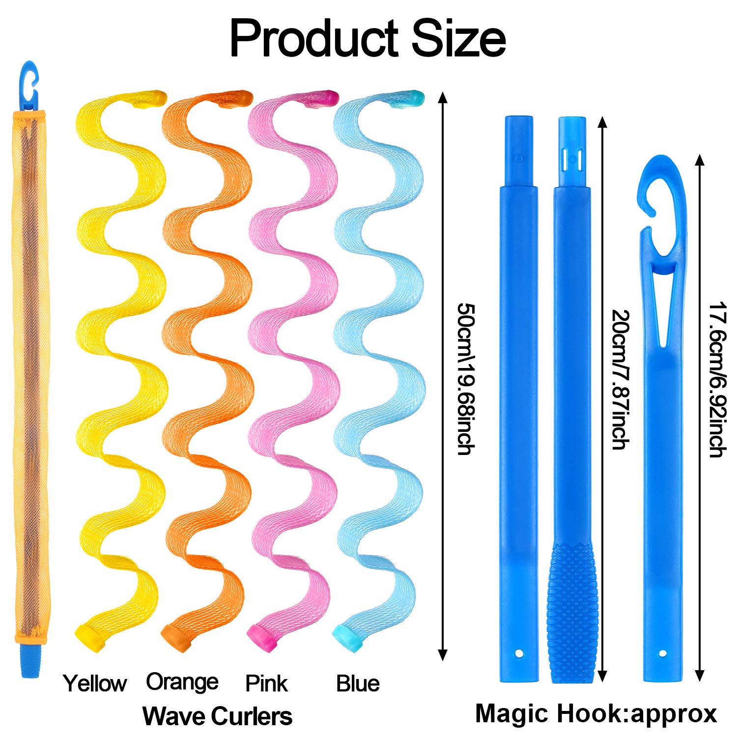 24 Pieces Heatless Curlers Styling Kit Wave Style Hair Rollers No Heat Hair Curlers Spiral Curls with Styling Hooks for Women Girls Long Hair Styling Tools, 19.68 Inch