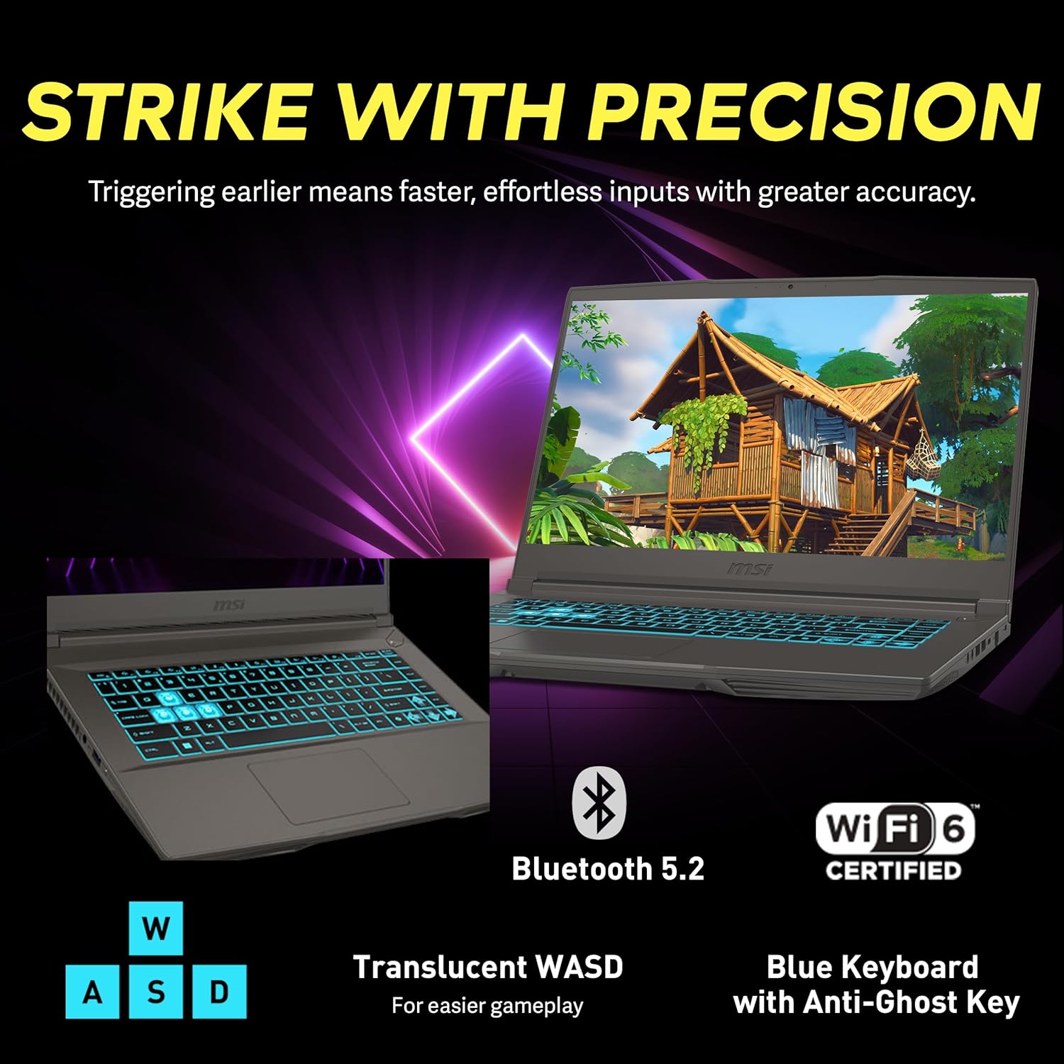 MSI Thin15 15.6” FHD 144Hz Gaming Laptop, Intel i5-12450H, 32GB RAM, 1TB PCIe SSD, NVIDIA GeForce RTX 2050, Backlit Keyboard, WiFi 6, Win 11 Home, Black, 256GB Docking Station Set - Image 5