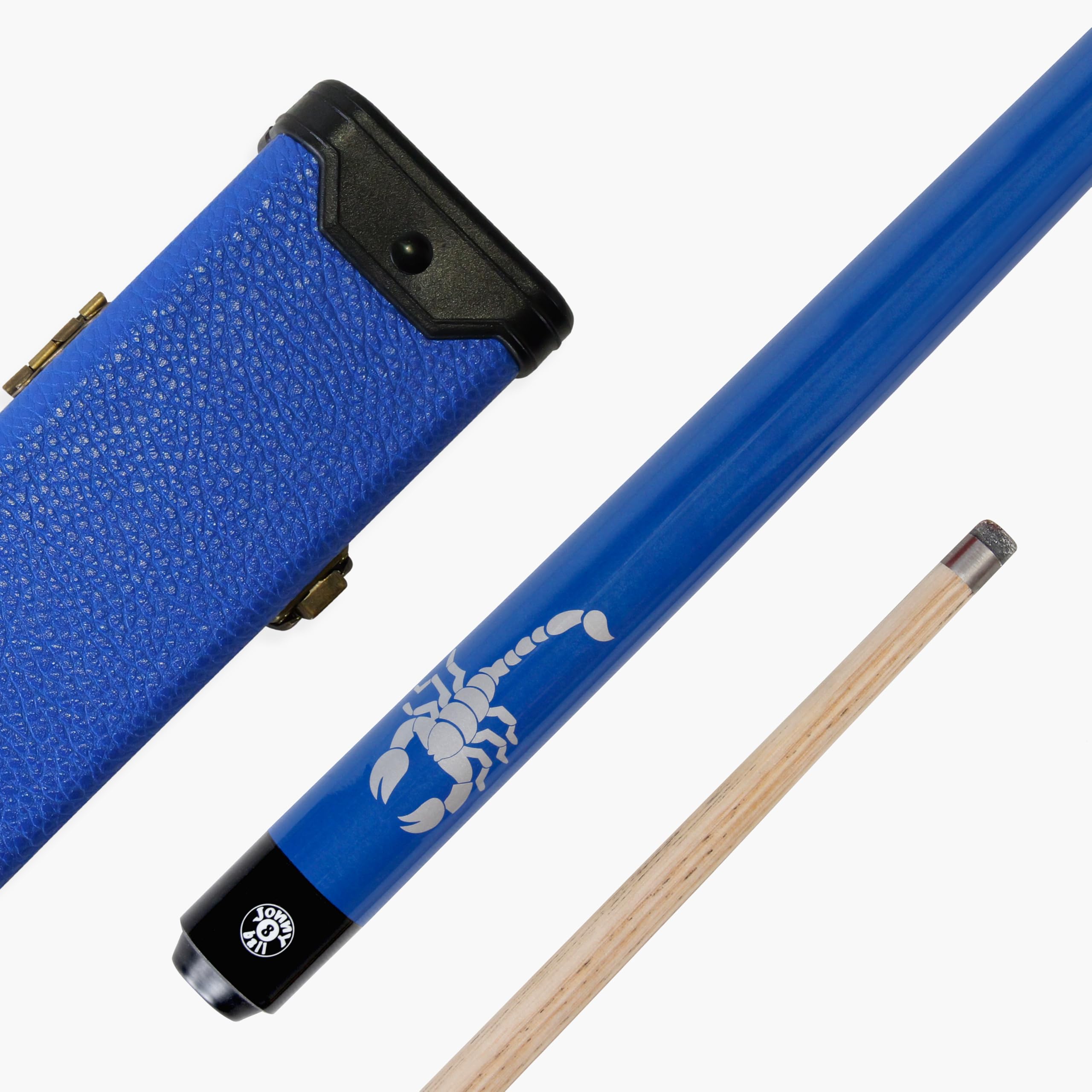 Jonny 8 Ball SCORPION 57 Inch 2 Piece Centre Joint Ash Snooker Pool Cue and Case Set with 9mm Tip and Hard Case (Blue with Blue Case)
