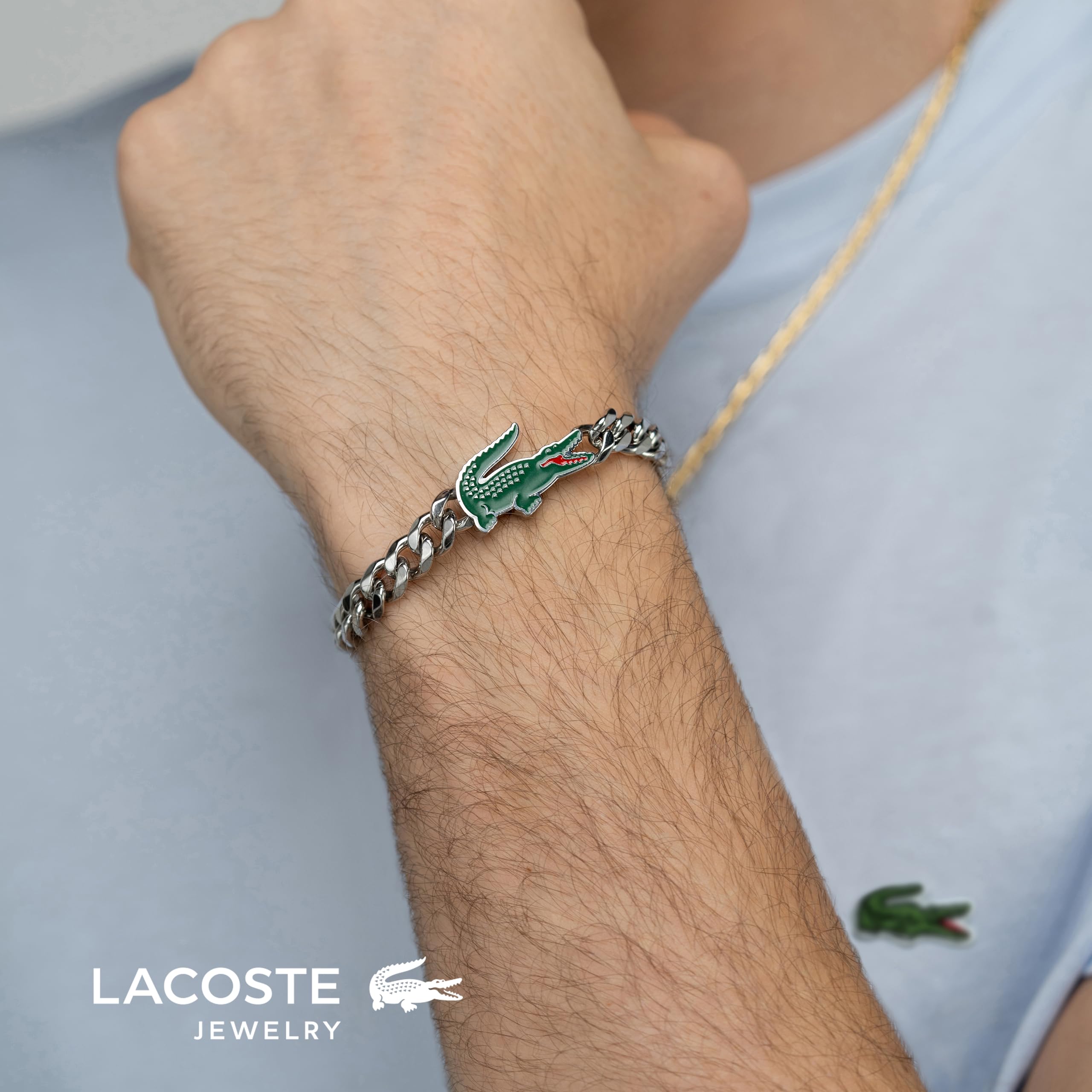 Lacoste Męska bransoletka łańcuszkowa ze stali nierdzewnej - srebrne lub złote wykończenie - kolekcja ARTHOR