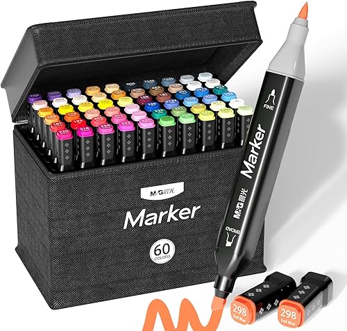 Juego de 60 marcadores artísticos de doble punta para artistas, adultos, para colorear, dibujar, dibujar, dibujar a base de alcohol, cincel, doble