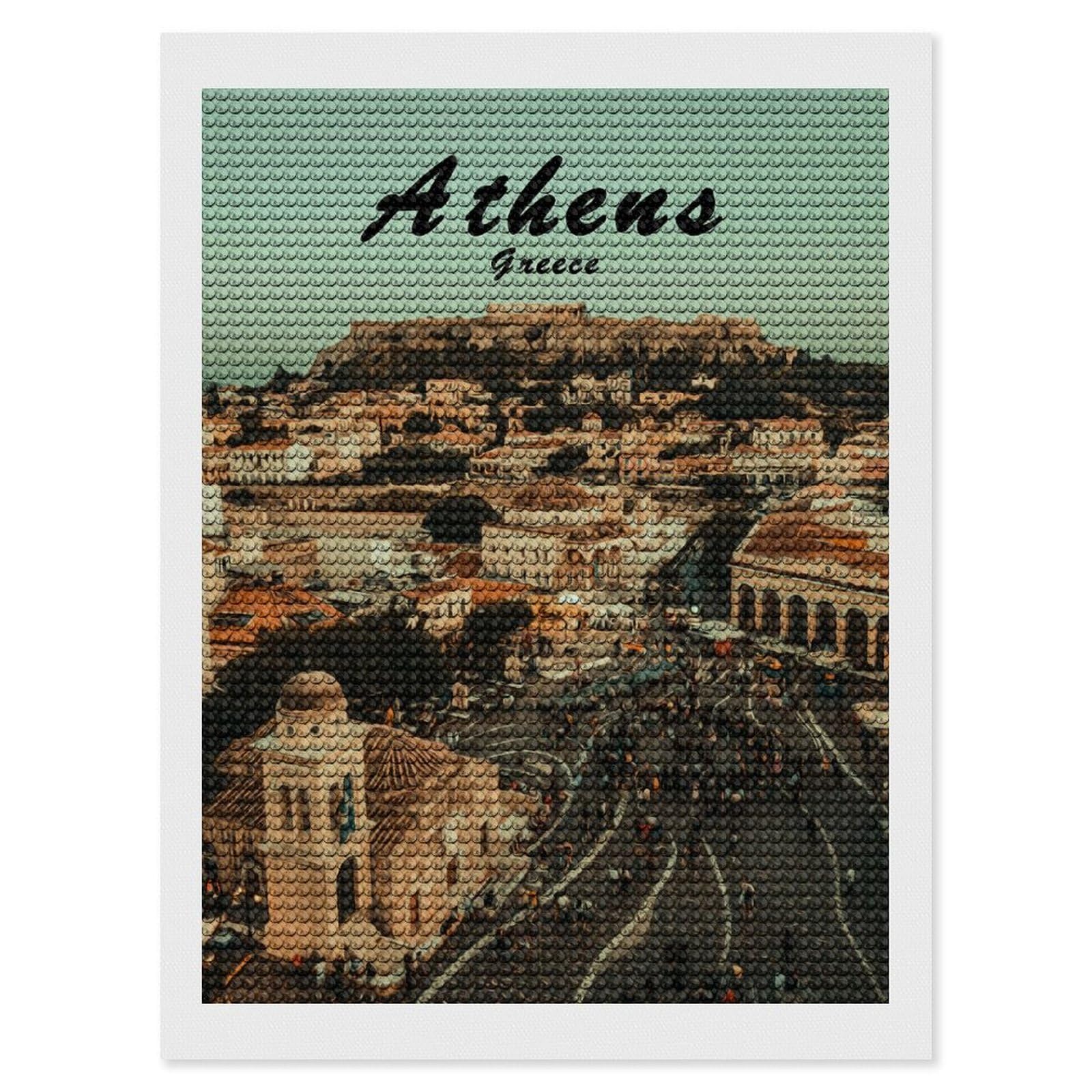 Junmoney Athens(3) Round Drill Diamond Painting 12"x16", for Adults, Creative Leisure Activity, Office Decor, Holiday Gift Idea