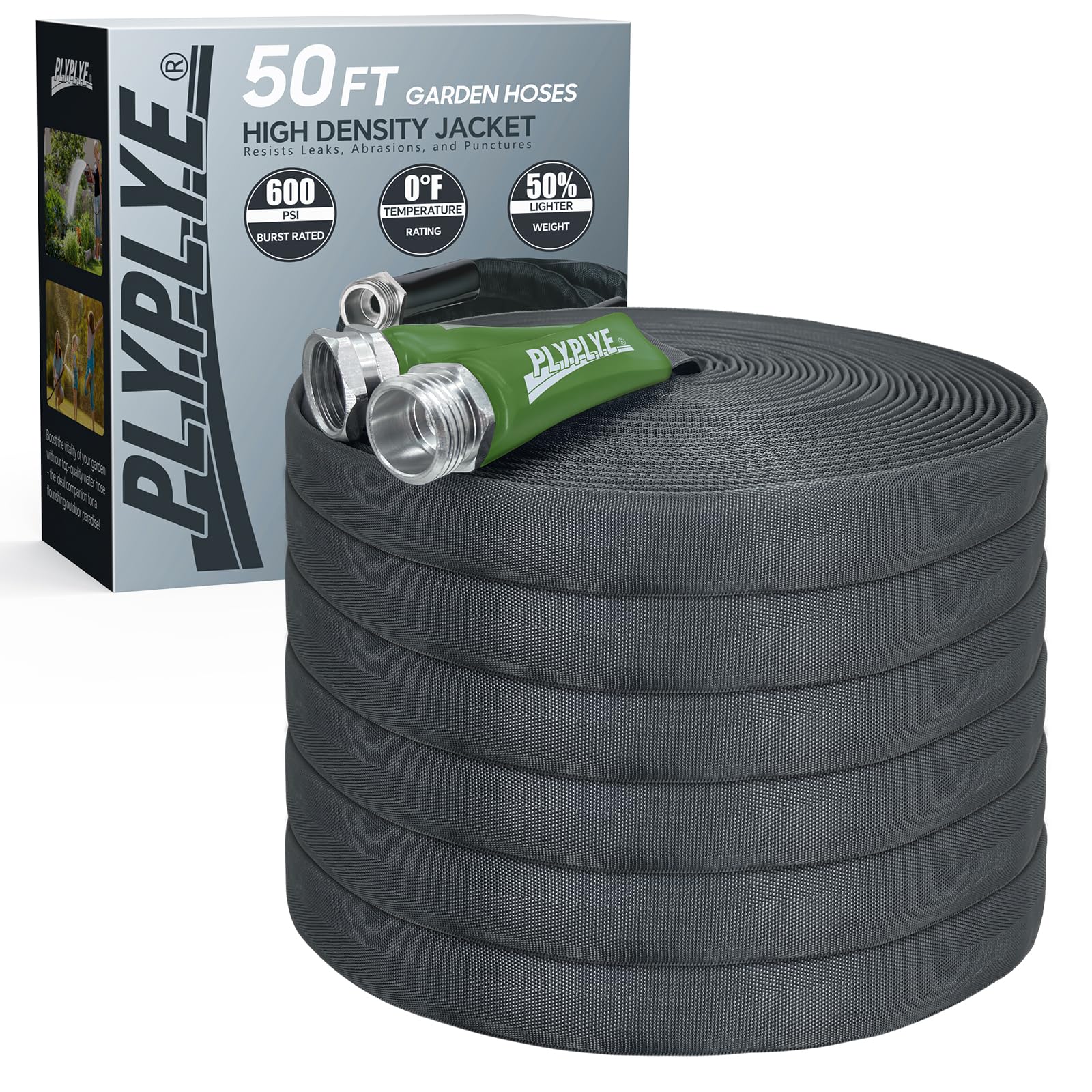 Tubo da giardino non espandibile da 15,2 m, ultraleggero, antipiega, ad alta pressione, resistente all'abrasione, durevole, per tutte le stagioni, ecologico, verde e grigio