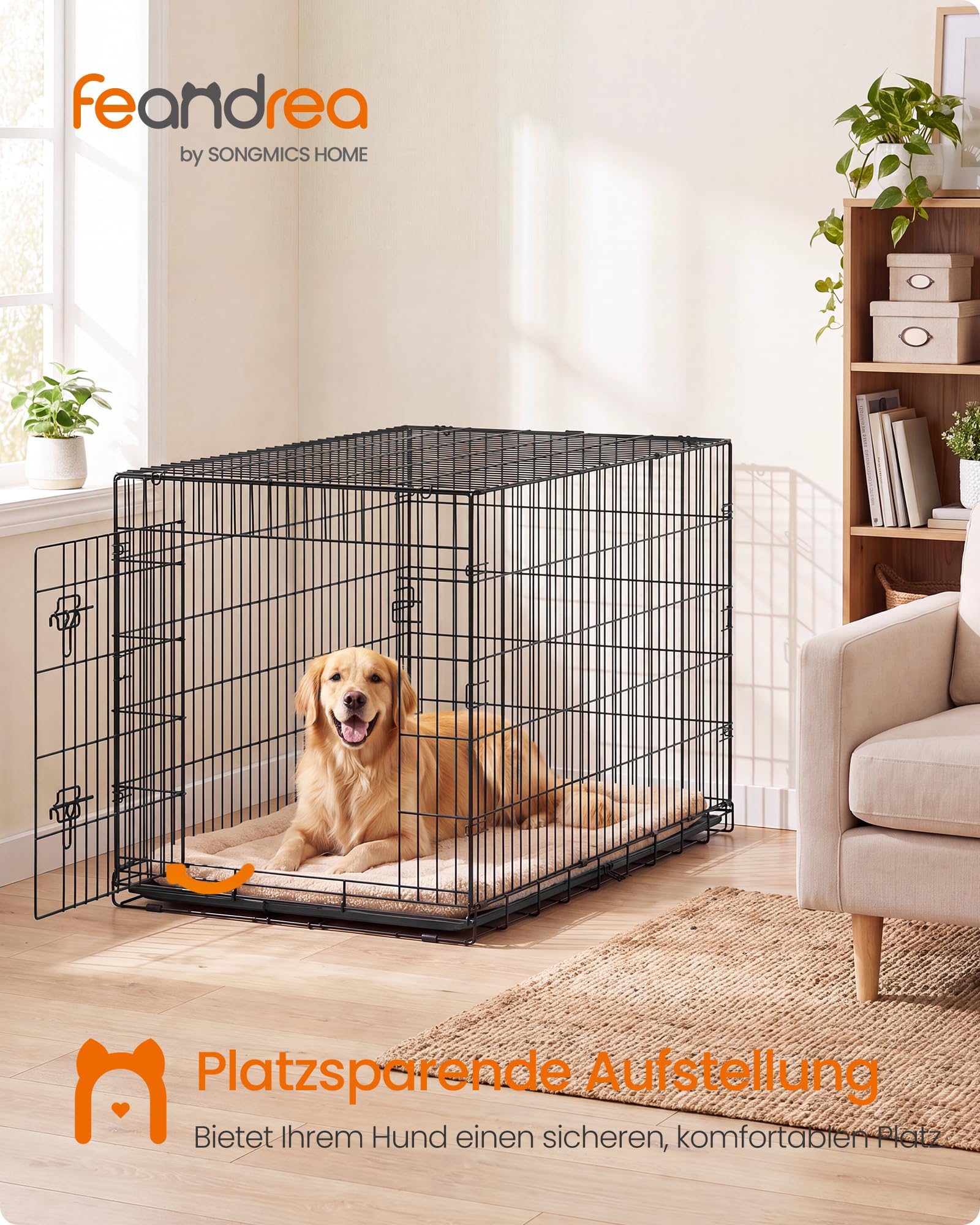 Feandrea Hundebox XXL Faltbar, Metall Hundekäfig, 122,5 x 74 x 80 cm